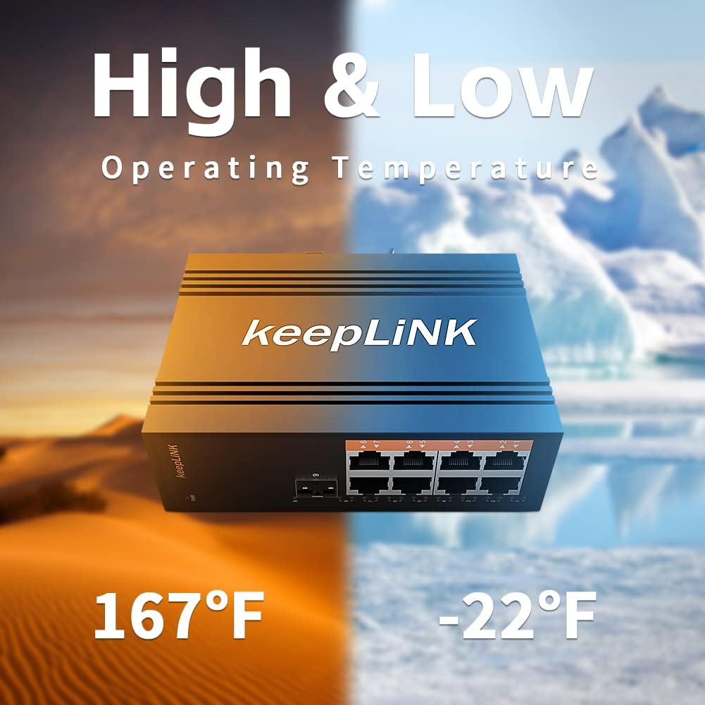 8 Port Industrial PoE Switch Unmanaged, Gigabit PoE Switch with 8 PoE+ Ports @245w, 1 SFP Slot, DIN Rail Hardened Network Switch, IP40