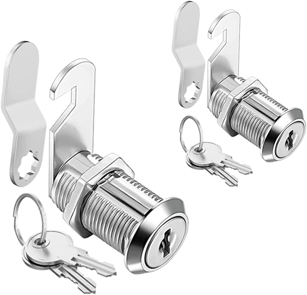 Cabinet Cam Locks Keyed Alike, 1-1/8'' Fits on 7/8'' Max Door Thickness, Secure File Drawer Mailbox RV Storage Replacement Set, Zinc Alloy (1-1/8 Inch 2Pcs)