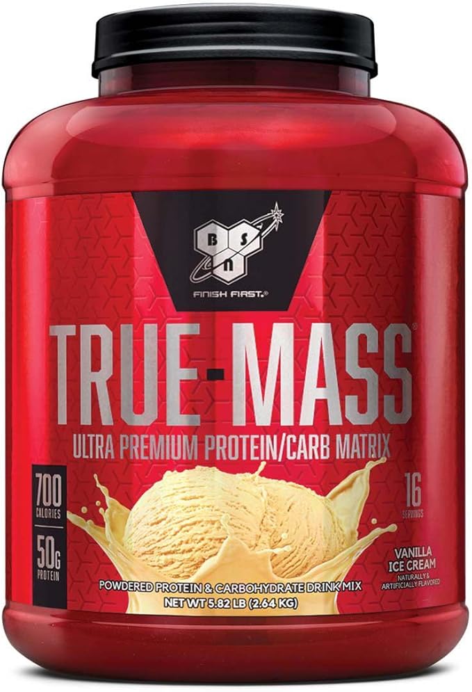 BSN TRUE-MASS Weight Gainer, Muscle Mass Gainer Protein Powder, Vanilla Ice Cream, 5.82 Pound
