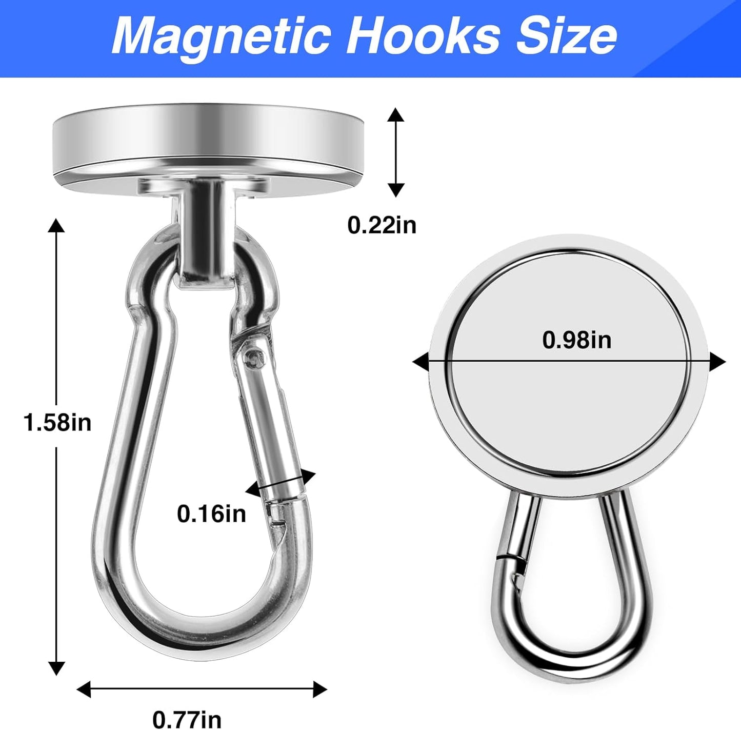 LOVIMAG Magnetic Hooks for Cruise Cabins, 70LBS Swivel Magnet Hooks, Cruise Must Haves with Swivel Carabiner Hook for Hanging, Strong Neodymium Magnets with Hook for Ceiling, Garage Etc-6 Pcs
