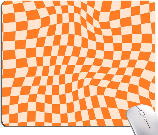Mouse Pad, Orange Checkered Design Mouse Pad, Washable Square Cloth Mousepad for Office Laptop, Non-Slip Rubber Computer Mouse Pads for Wireless Mouse, Cute Mouse Pads for Desk