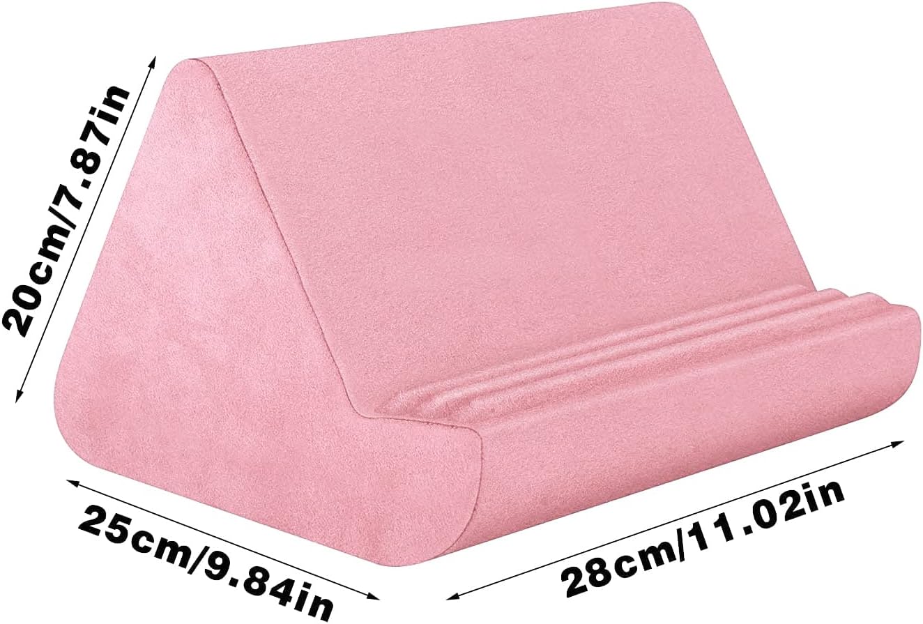 Soft Tablet Stand Pillow with Pocket,Adjustable 3 Viewing Angle,Lazy Holder for Bed Sofa,Compatible with iPads Tablets eReaders Smartphones Books Magazines (Light Pink)
