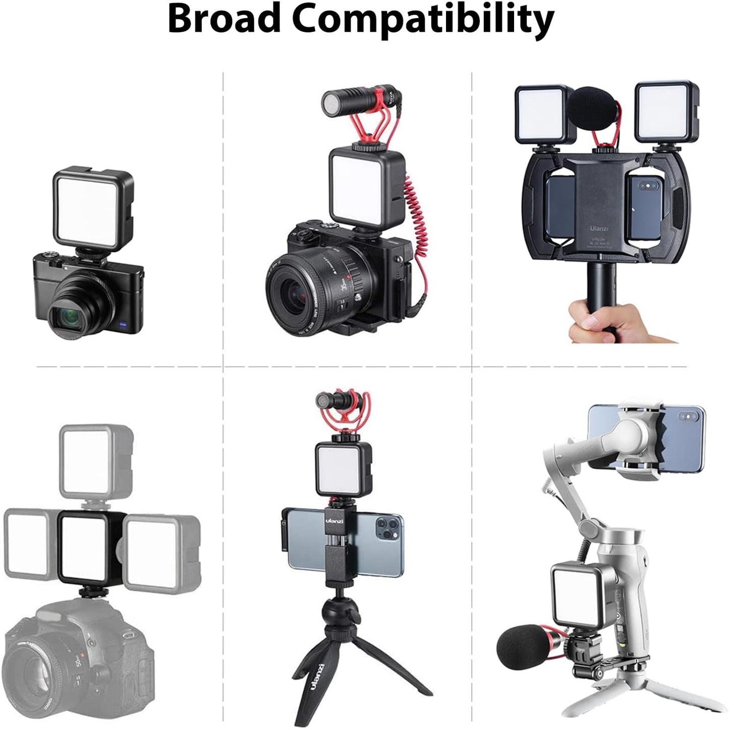 ULANZI VL49 2000mAh LED Video Light w 3 Cold Shoe, Rechargeable Soft Light Panel, Portable Photography Lighting for DJI OSMO Sony DSLR Canon Camera GoPro Vlogging