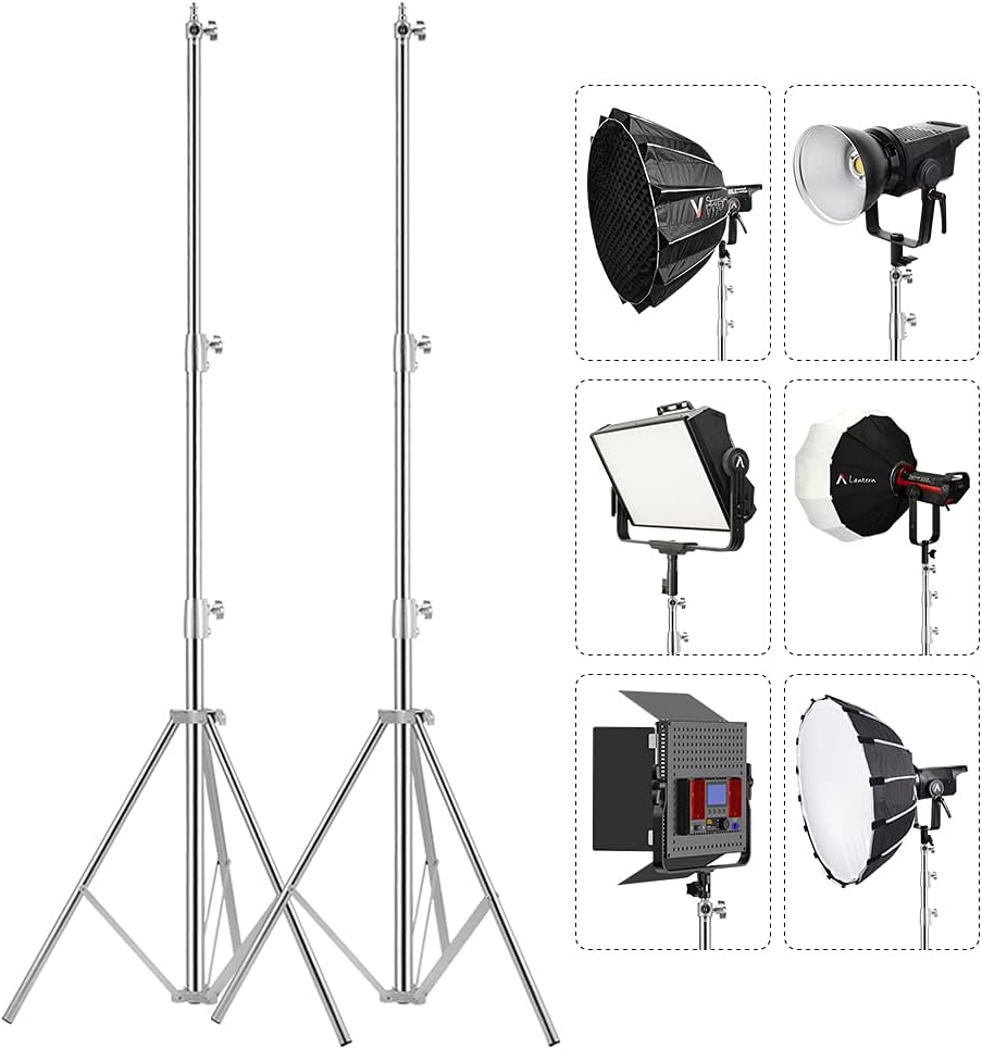 Stainless Steel Light Stand Photography, Spring Cushioned Heavy Duty Tripod Stand, 9.5ft/2.8m, 2 Packs Professional Photography Studio Stands
