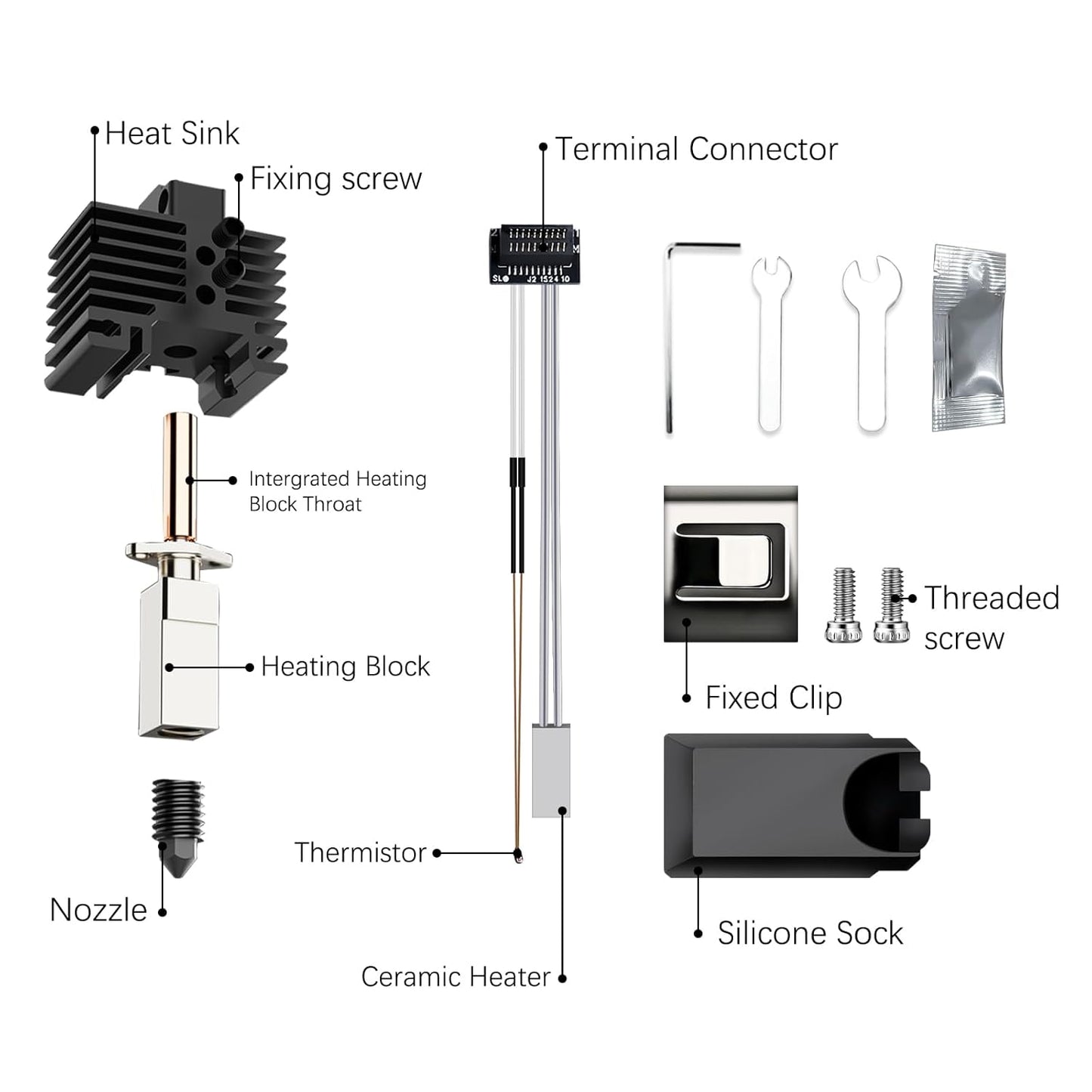 JUUPINE Upgraded Bambu Lab Hotend kit for Bambu Lab P1P/P1S 3D Printer,24V 60W Ceramic Heater HotEnd Kit with Removable Hardened Steel 0.4mm Nozzle for Bambu Labs P1 Series 3D Printers