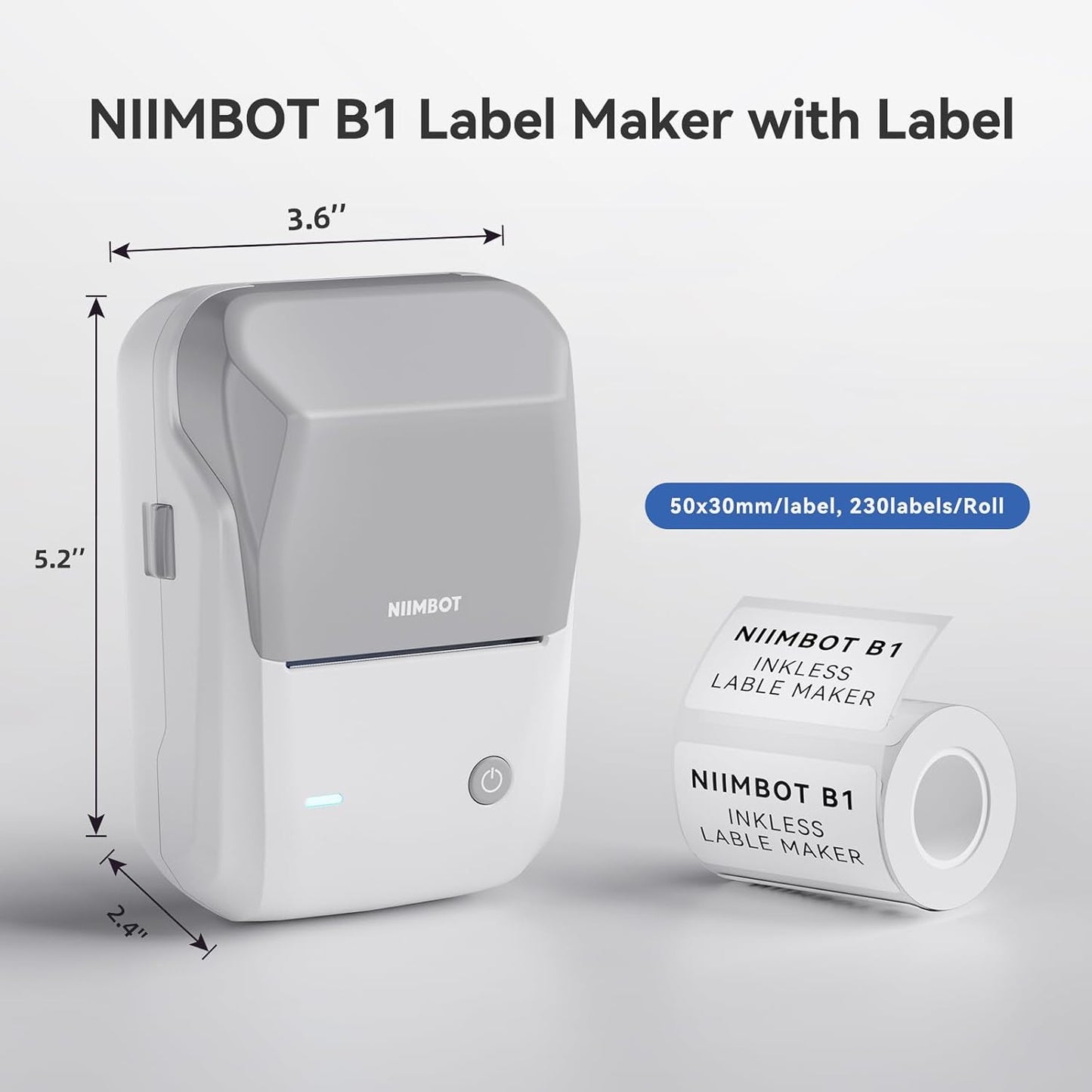 NIIMBOT B1 Label Maker Machine with Tape, Thermal Label Printer Easy to Use for Office, Home, Business, 2 Inch Label Maker with 2'' x1.18'' Labels-230pcs/Roll