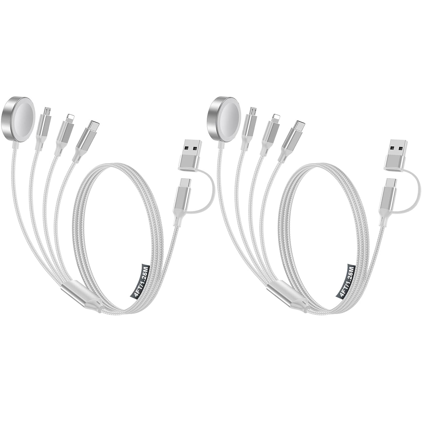 4-in-2 Multi Charging Cable for Apple Watch Charger/Samsung/iPhone Charger,Car/Office/Camping/Travel Essentials,Type C Cable Cord for iWatch Ultra/10-2/iPhone 16-11/Samsung S25-S20,iPad,airPods-White