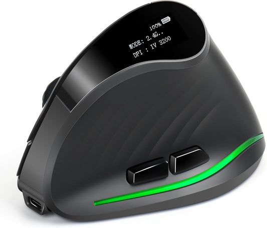TRELC Wireless Ergonomic Mouse with OLED Screen, Rechargeable Silent Vertical Mouse for 4 Devices Connection (BT+2.4GHz), 4000 DPI, 7 Buttons for Windows/PC/Desktop/Laptop/Tablet (Dark Gray)