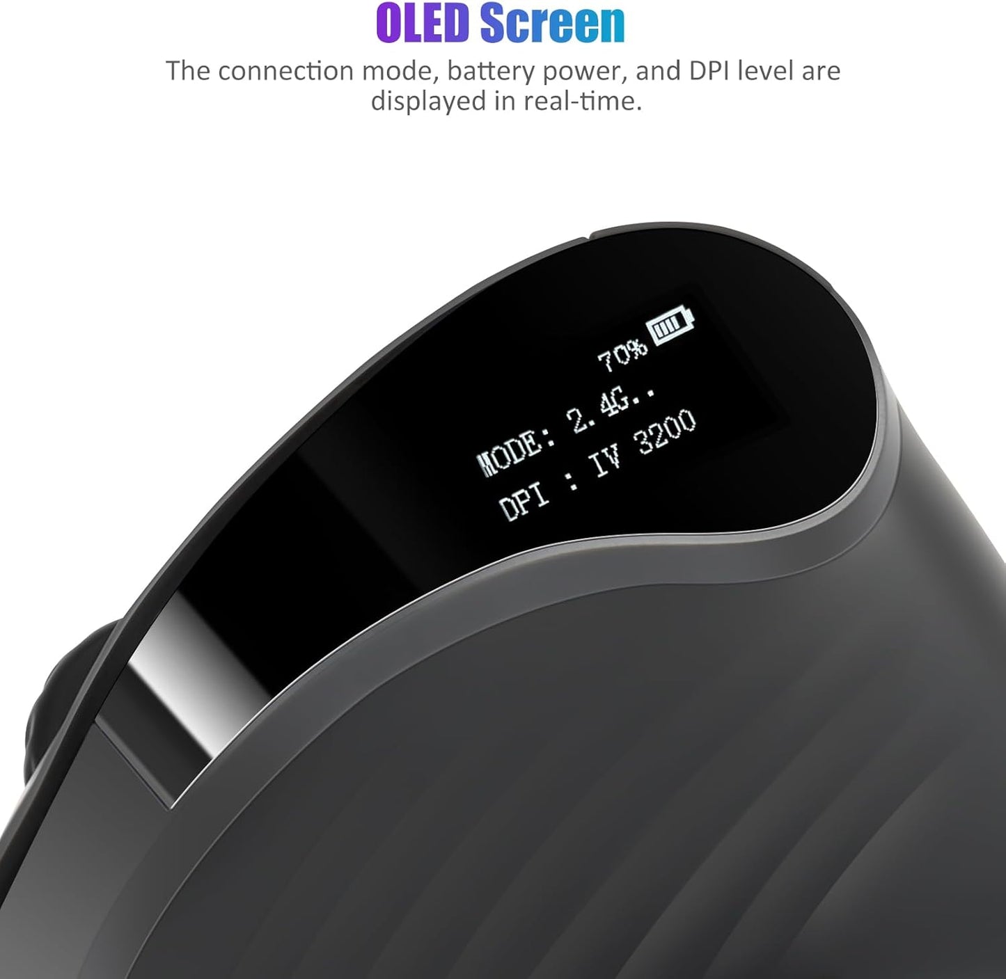 TRELC Wireless Ergonomic Mouse with OLED Screen, Rechargeable Silent Vertical Mouse for 4 Devices Connection (BT+2.4GHz), 4000 DPI, 7 Buttons for Windows/PC/Desktop/Laptop/Tablet (Dark Gray)