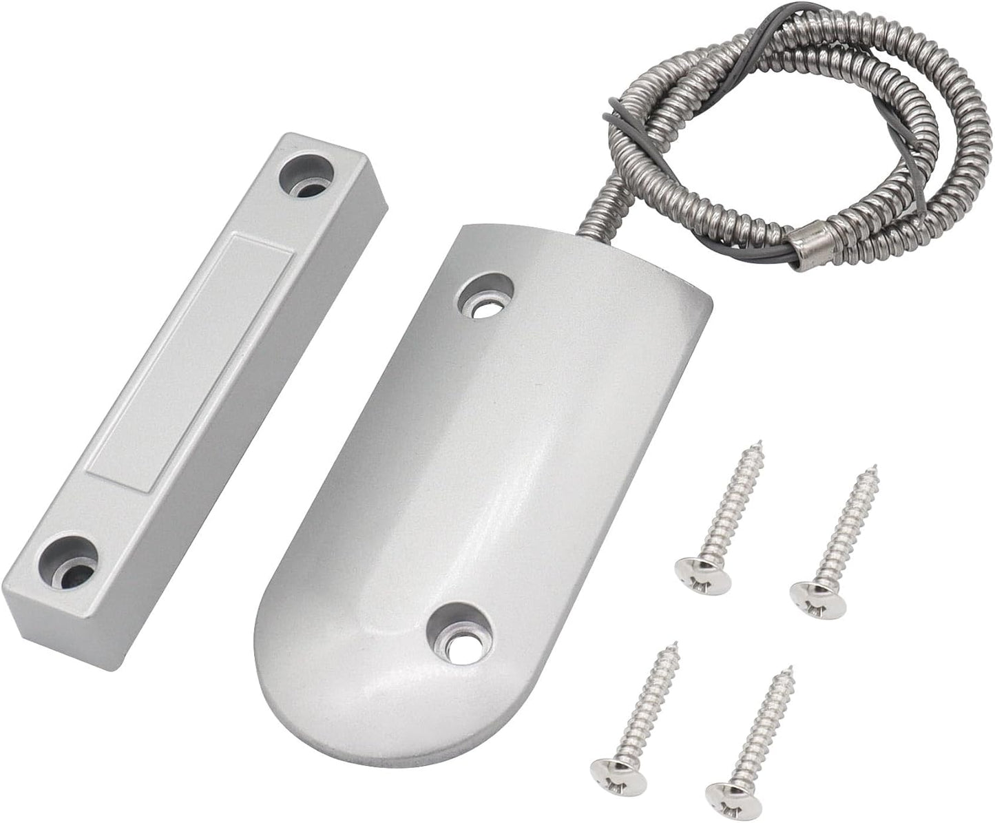 Magnetic Reed Switch Wired Surface Mount Normally Closed NC Contact Sensor Alarm Magnetic Door Switch with 2 Wires, Zinc Alloy Sliver, OC-60