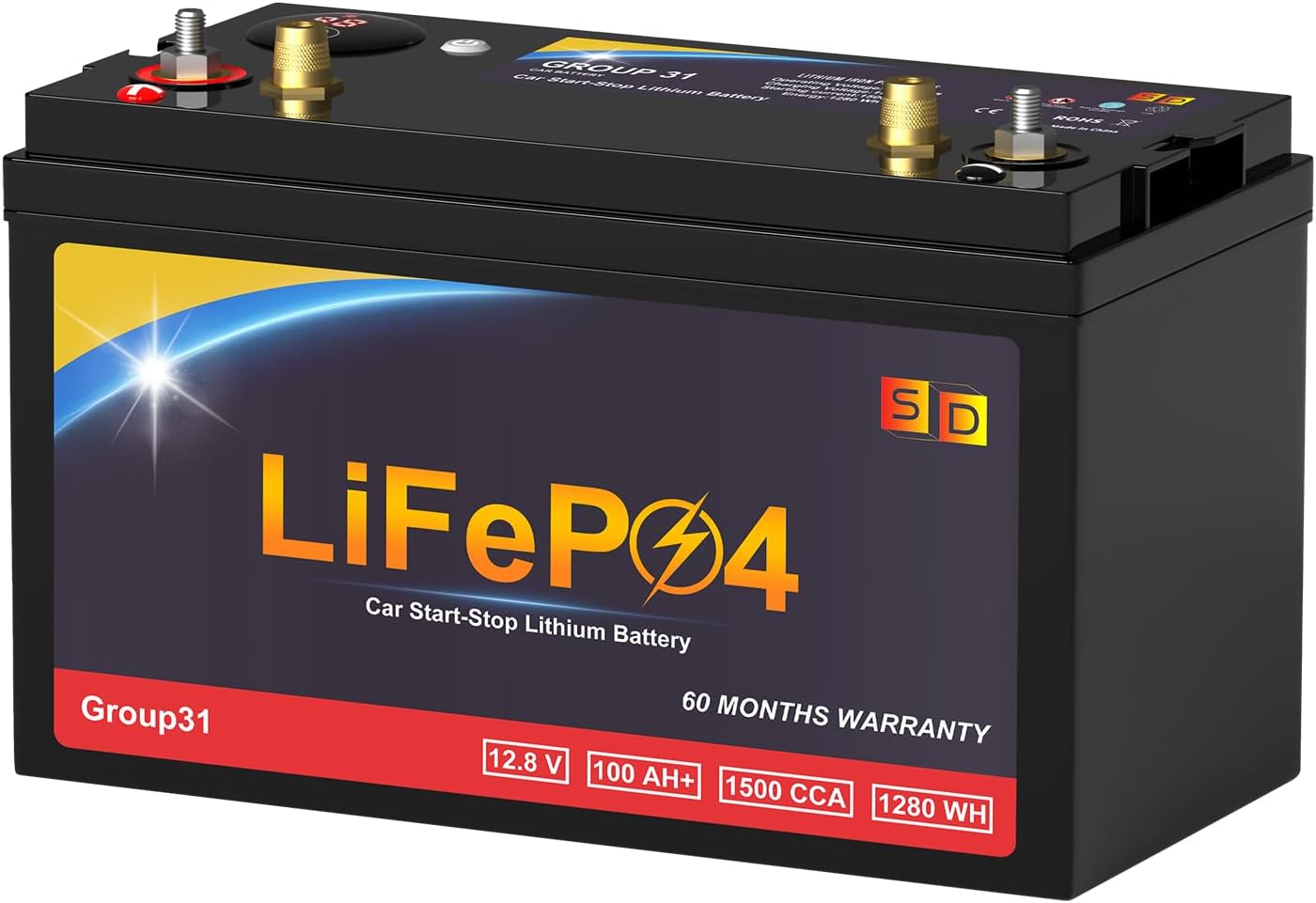 Lithium Car Battery Start-Stop GROUP 31 12.8V 100Ah 1500CCA LiFePO4 Automotive High-Performance With Emergency Start Button Battery For Car