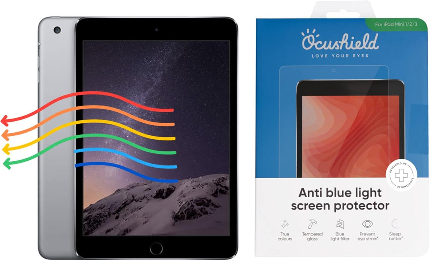Ocushield Anti Blue Light Tempered Glass Screen Protector for Apple iPad Mini 1/2/3 (7.9") - Blue Light Filter for iPad - Anti Glare - Protect Your Eyes & Improve Sleep