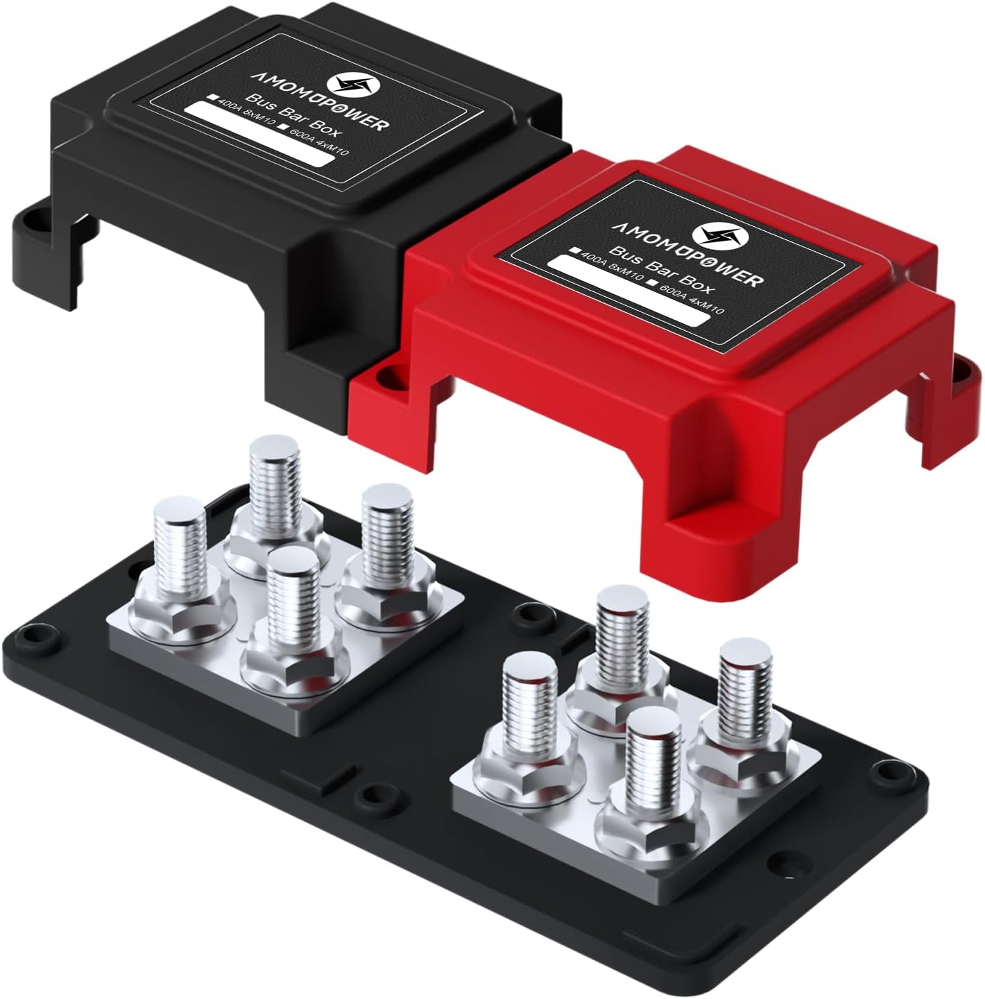 Heavy Duty 400A 12-48V Tin-Plated Copper Block Bus Bar 8xM10(3/8") Studs Independent Modular Positive Negative Ground Battery Junction Block Buss Bar for Solar System Marine Truck Boat