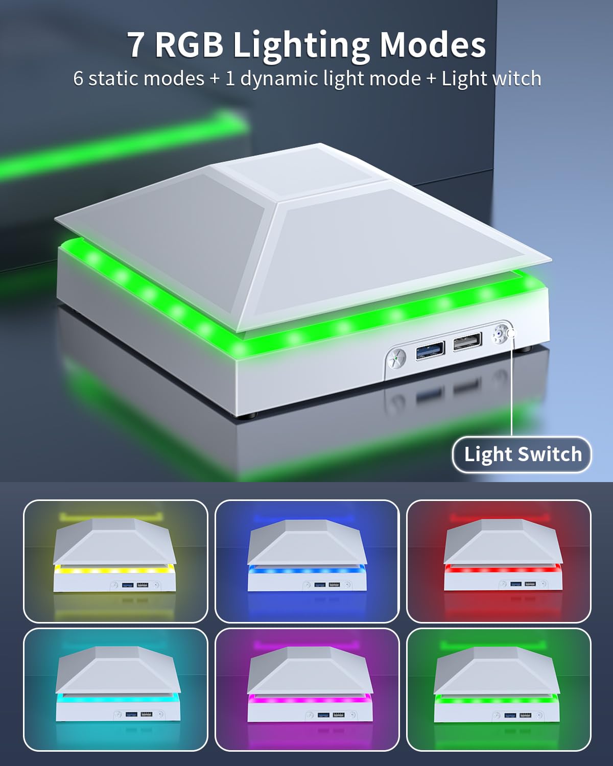 Cooling Fan Dust Proof for Xbox Series X Console with Colorful Light Strip,Dust Cover Filter,Rubber Dust Plugs,Low Noise Top Fan with 3 Gears,Cooler&Light Independent Touch Switch, 2 USB Port (White)