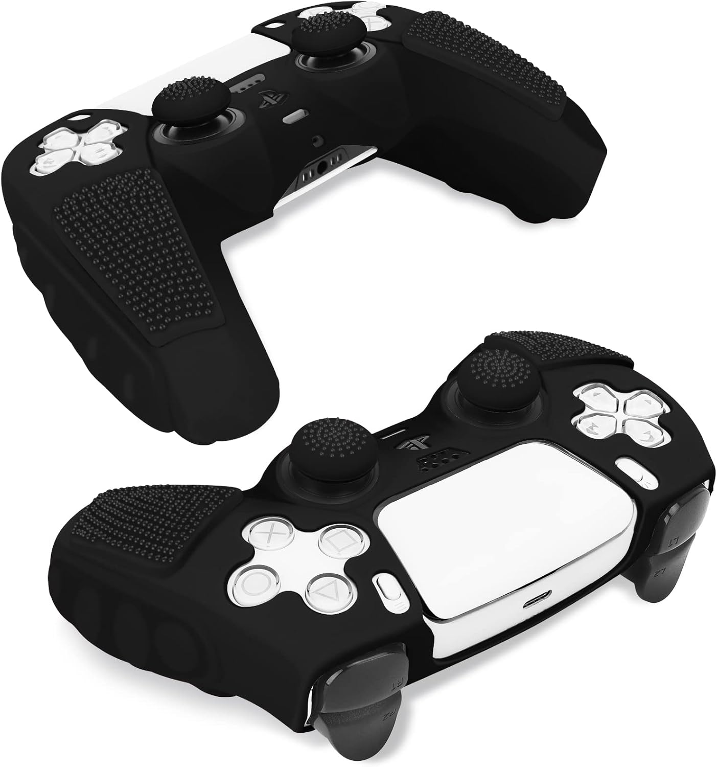 SIKEMAY Anti-Slip PS5 Controller Skin, Soft Thicken Non-Slip Studded Silicone Gel Grip Protective Cover Case for PlayStation 5 Controller Grip, 2 Pack with 8 x Thumb Grip Caps