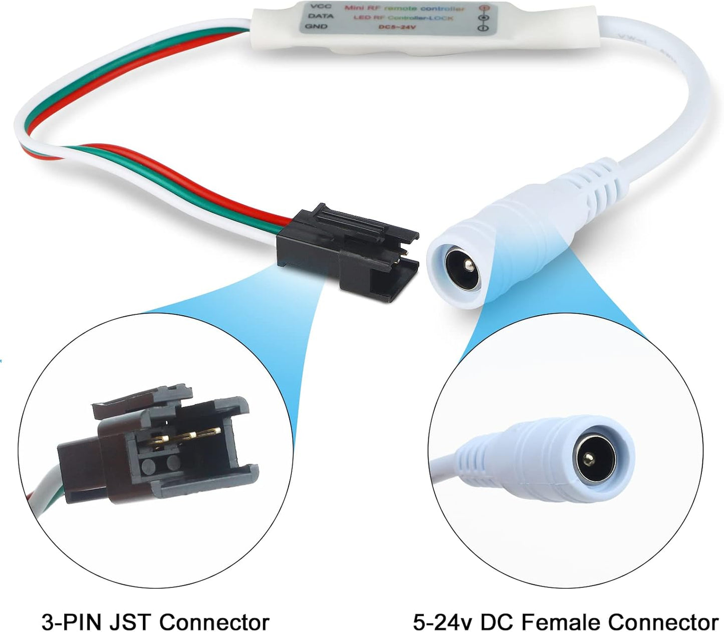 RGBZONE RF 3-PIN LED Controller, RF Wireless Remote Control, DC 5V/12V/24V Mini LED Controller for WS2812 WS2811LED Strip Light (14 Key)