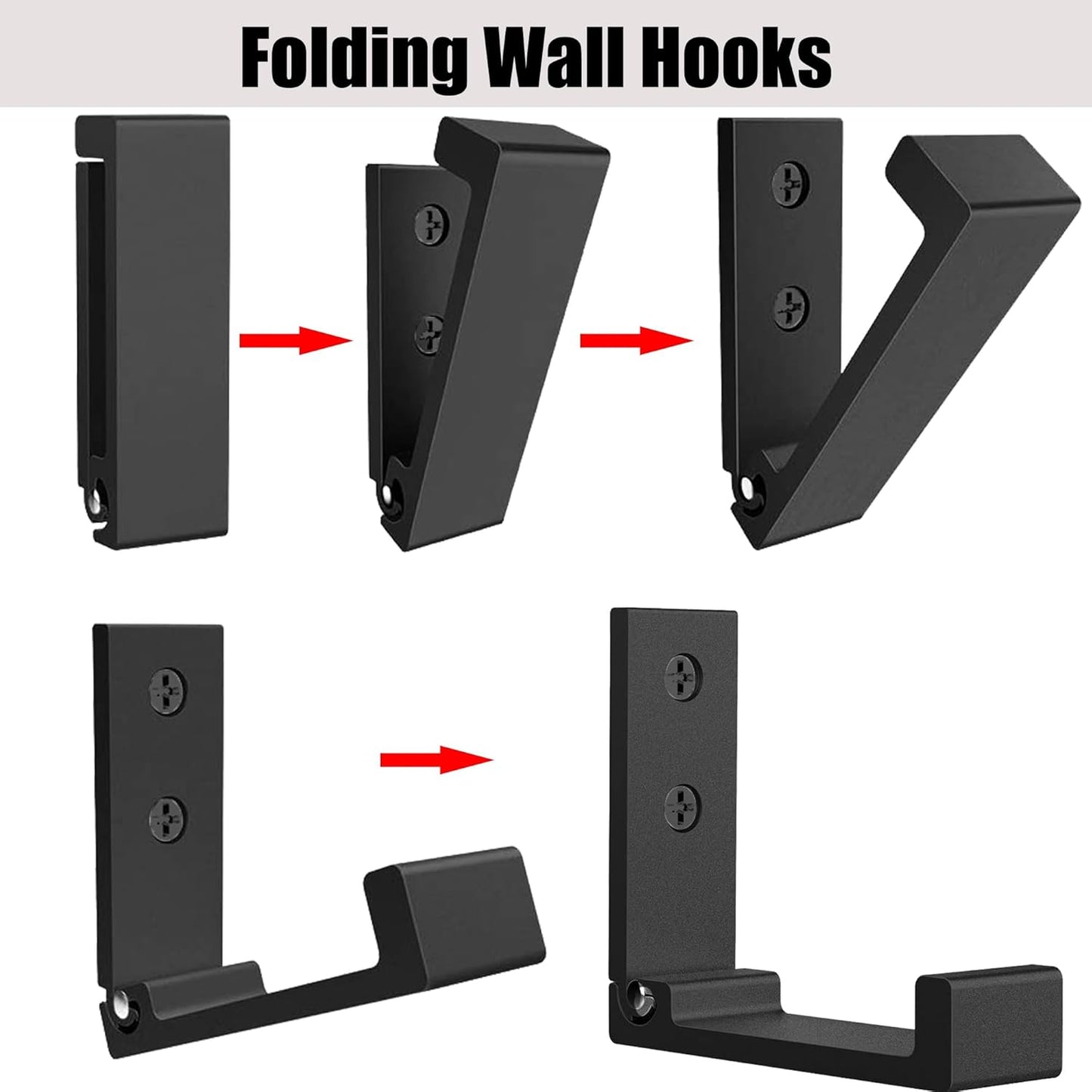 Folding Coat Hooks, Foldable Wall Hooks for Hanging Aluminum Alloy Cloth Hanger Coat Hanger Headphones Holder Headset Wall Hanger Hook- Pack of 6 (Black)