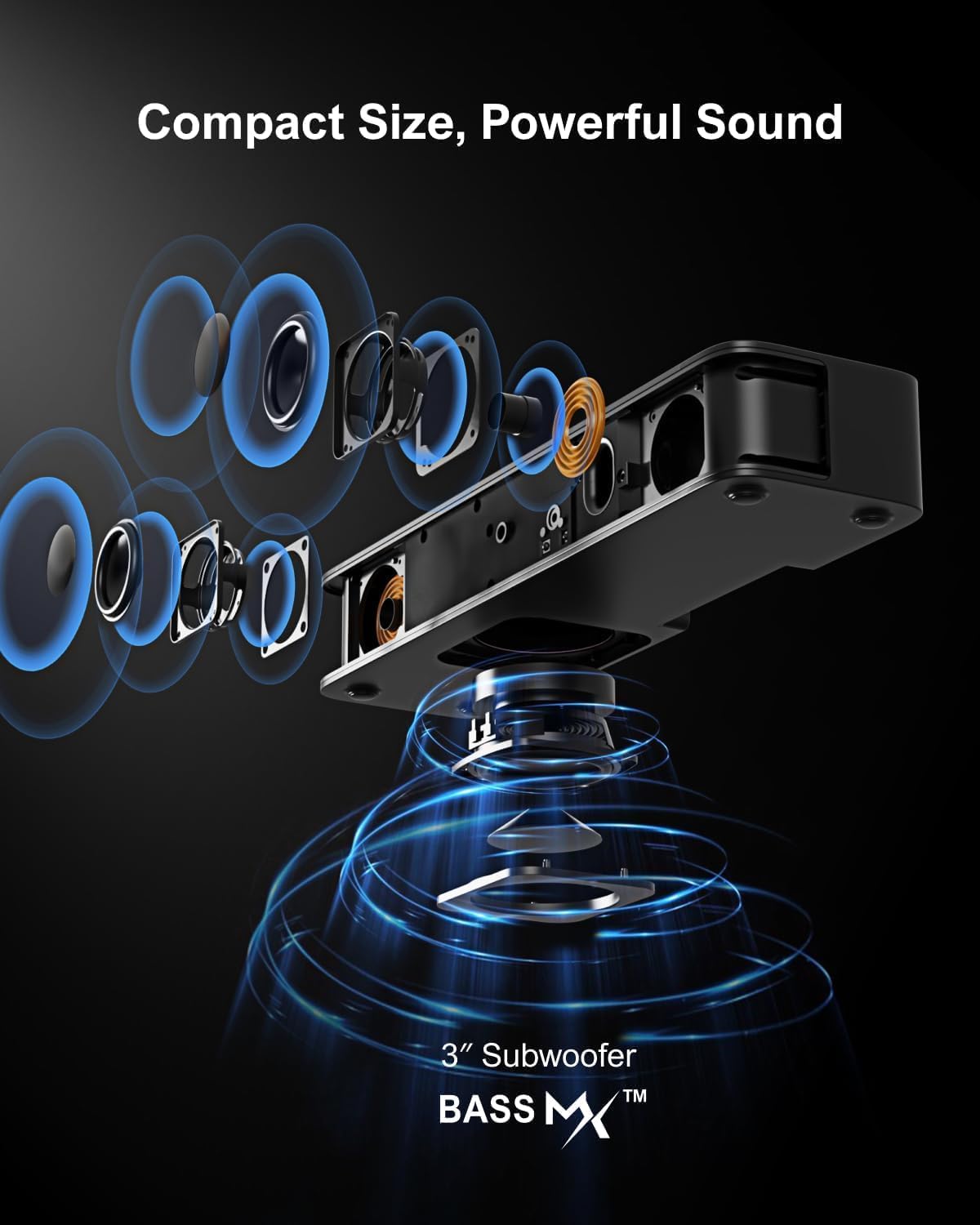 ULTIMEA 2.1ch Compact Sound Bar for TV, Built-in Subwoofer, APP Control, Peak Power 120W, All-in-one PC Sound bar for Game, 16 Inches Bluetooth 5.3 TV Sound Bar, Opt/AUX/Wall Mount, Solo B30 Pro