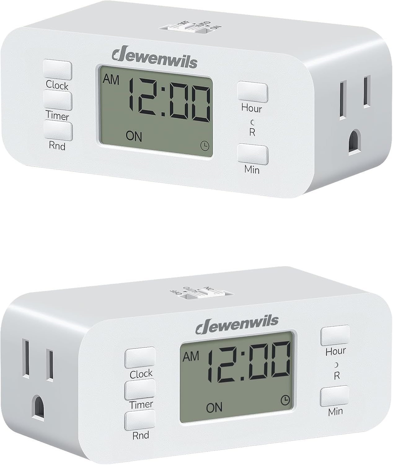 DEWENWILS 24 Hour Programmable Digital Timer Outlet, 2 Pack Timers for Electrical Outlets, Indoor Light Timers for Lamp Fan Aquarium, 2 Grounded Outlet, 125V/15A Resistive/1000W Tungsten, 3 Prong