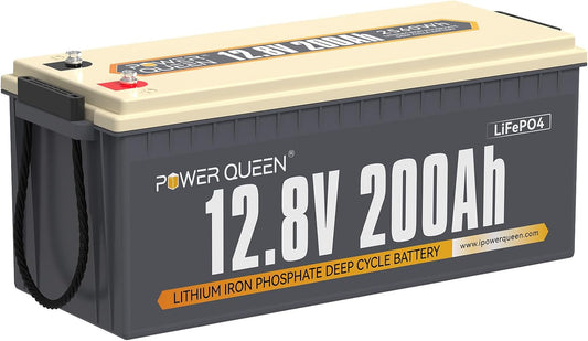 Power Queen 12V 200Ah LiFePO4 Battery with Built-in 100A BMS, 2560Wh Lithium Battery 15000+ Cycles, 10 Years Lifespan, Perfect for RV Camping, Solar Energy Storage, Back-up Power