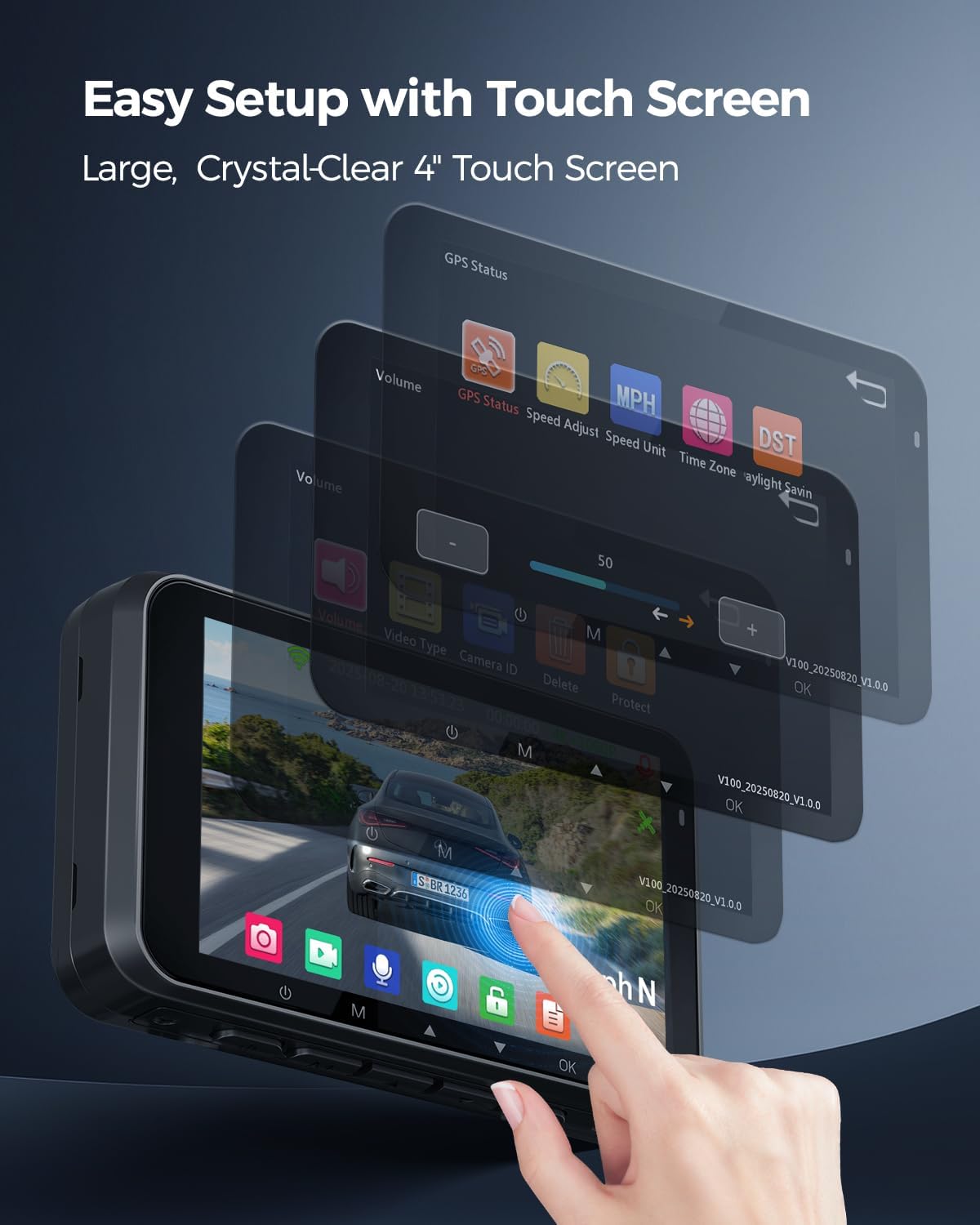 4K Dash Cam Front and Rear STARVIS 2 IMX675 & IMX307 Dual HDR, 4" Touch Screen Dash Camera Built-in GPS 5G WiFi, Car Camera with 64G Card, Voice Control, Night Vision, Parking Mode V100-2CH