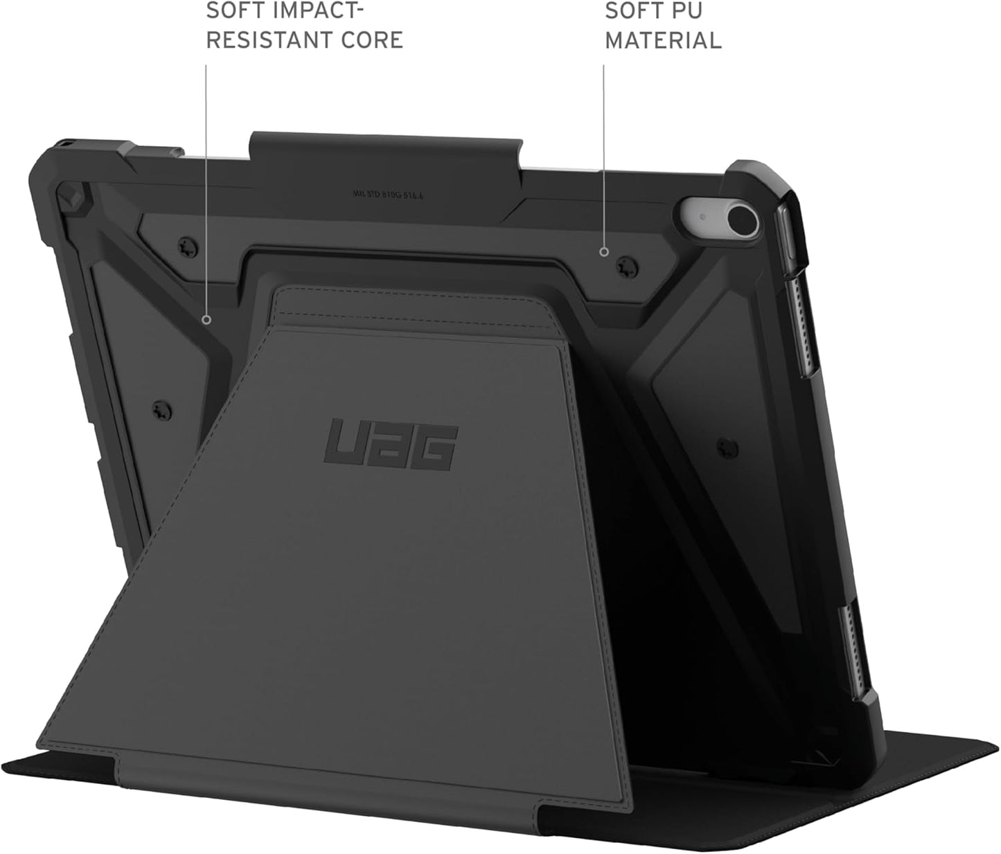 URBAN ARMOR GEAR UAG Designed for iPad Air 13" Case (1st/2nd Gen 2024-2025) M3 A3268 A3269 - Rugged Multi-Angle Viewing Folio Protective Cover w/Pencil Holder & Adjustable Stand, Metropolis SE Black