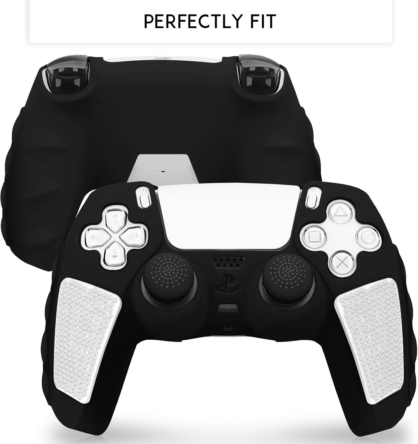 SIKEMAY Anti-Slip PS5 Controller Skin, Soft Thicken Non-Slip Studded Silicone Gel Grip Protective Cover Case for PlayStation 5 Controller Grip, 2 Pack with 8 x Thumb Grip Caps