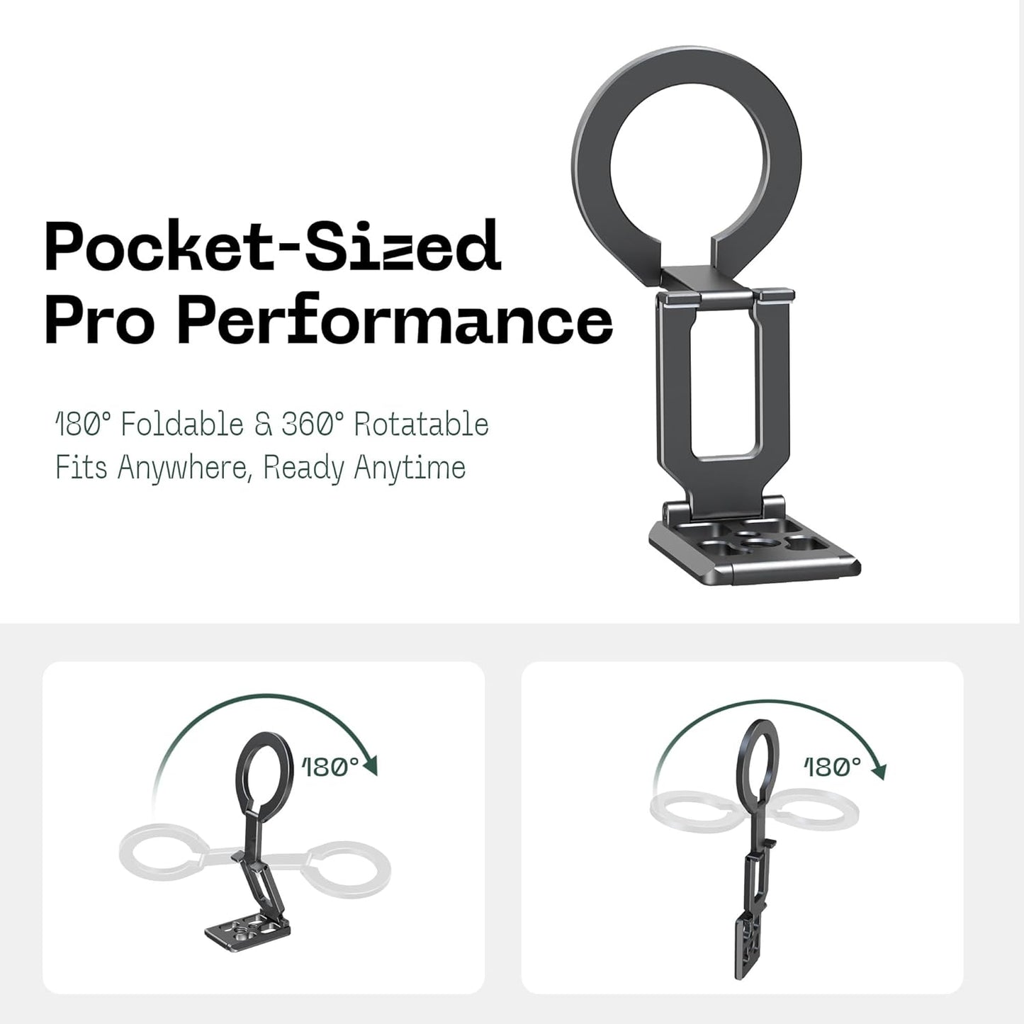 FANAUE MT-05 Magnetic Phone Stand Compatible with MagSafe iPhone Holder for Desk, 360°Rotation Foldable Cell Phone Stand Compatible for iPhone 16 15 14 13 12 Pro Max and MagSafe Case, Black