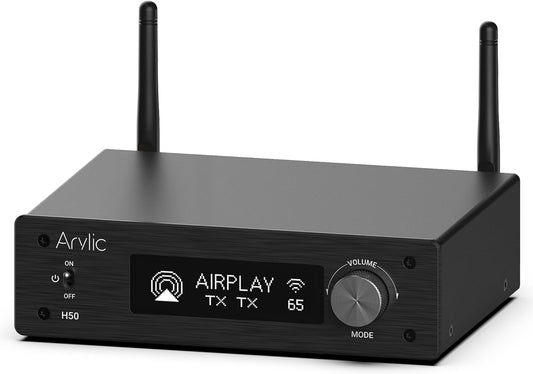 Arylic H50 Hi-Fi 50W*2 WiFi Audio Amplifier with Bluetooth aptX HD, HDMI ARC, AirPlay 2 and Spotify Streaming for Wireless Home Music. Support for transmitting and Receiving Music