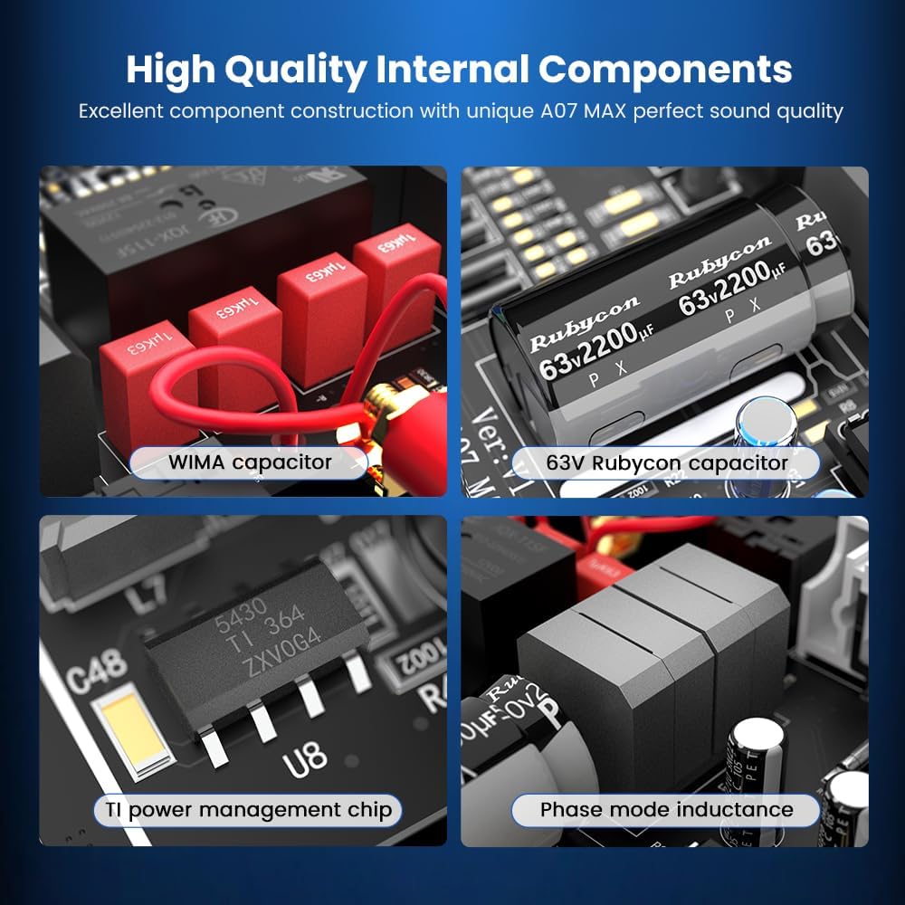 AIYIMA A07 MAX 2 Channel Stereo Amplifier Home Audio 300W*2 TPA3255 Class D Power Amp/Bridgeable Mono Amplifier 600 Watt with 3.5mm Line Output for Passive Bookshelf Speakers+DC36V 6A Power Adapter