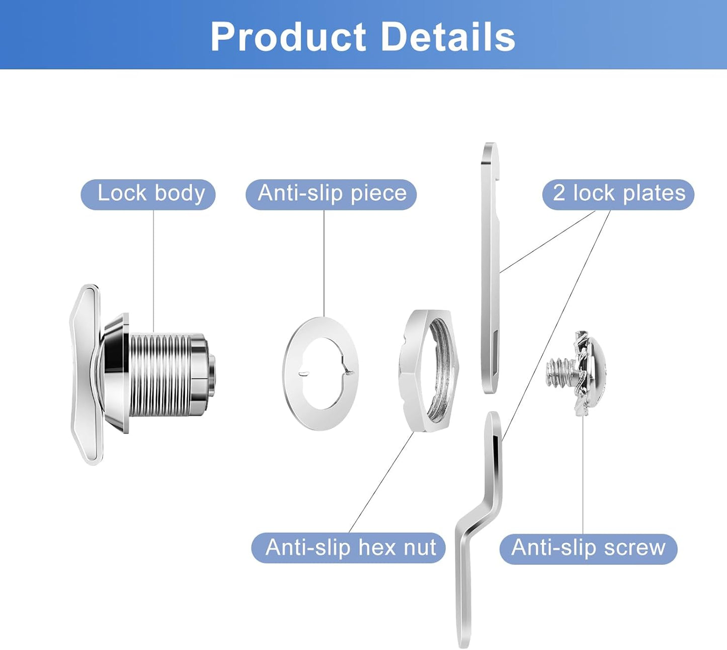 Thumb Operated Offset Cam Lock, 5/8" Cylinder Fits on 3/8" Max Door Thickness, Non-Locking Cam Lock for RV Compartment Storage Door, Cabinets, Drawers (5/8 Inch 6Pack) Silver