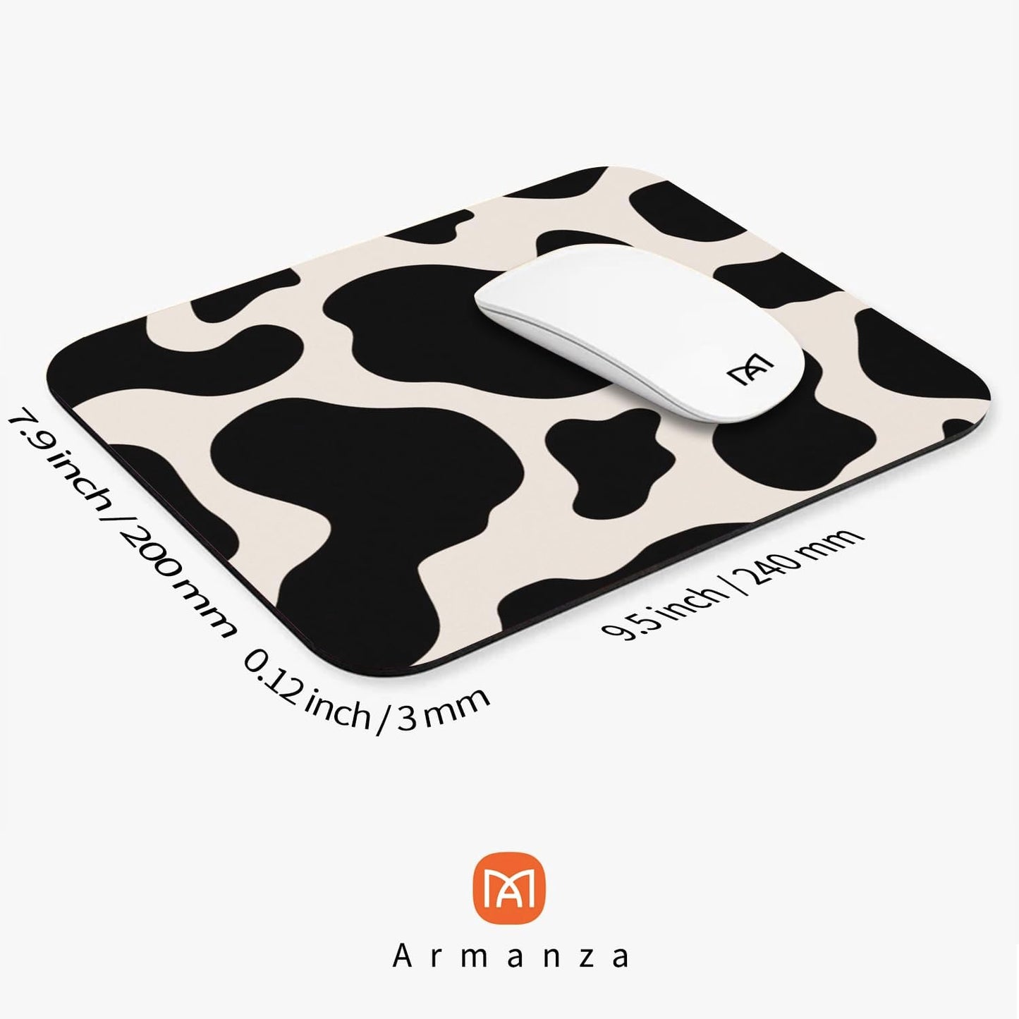 Square Mouse Pad Black Cow Print,Personalized Premium-Textured Custom Mouse Mat Design,Washable Mousepad Cloth,Non-Slip Rubber Base Computer Mouse Pads for Wireless Mouse