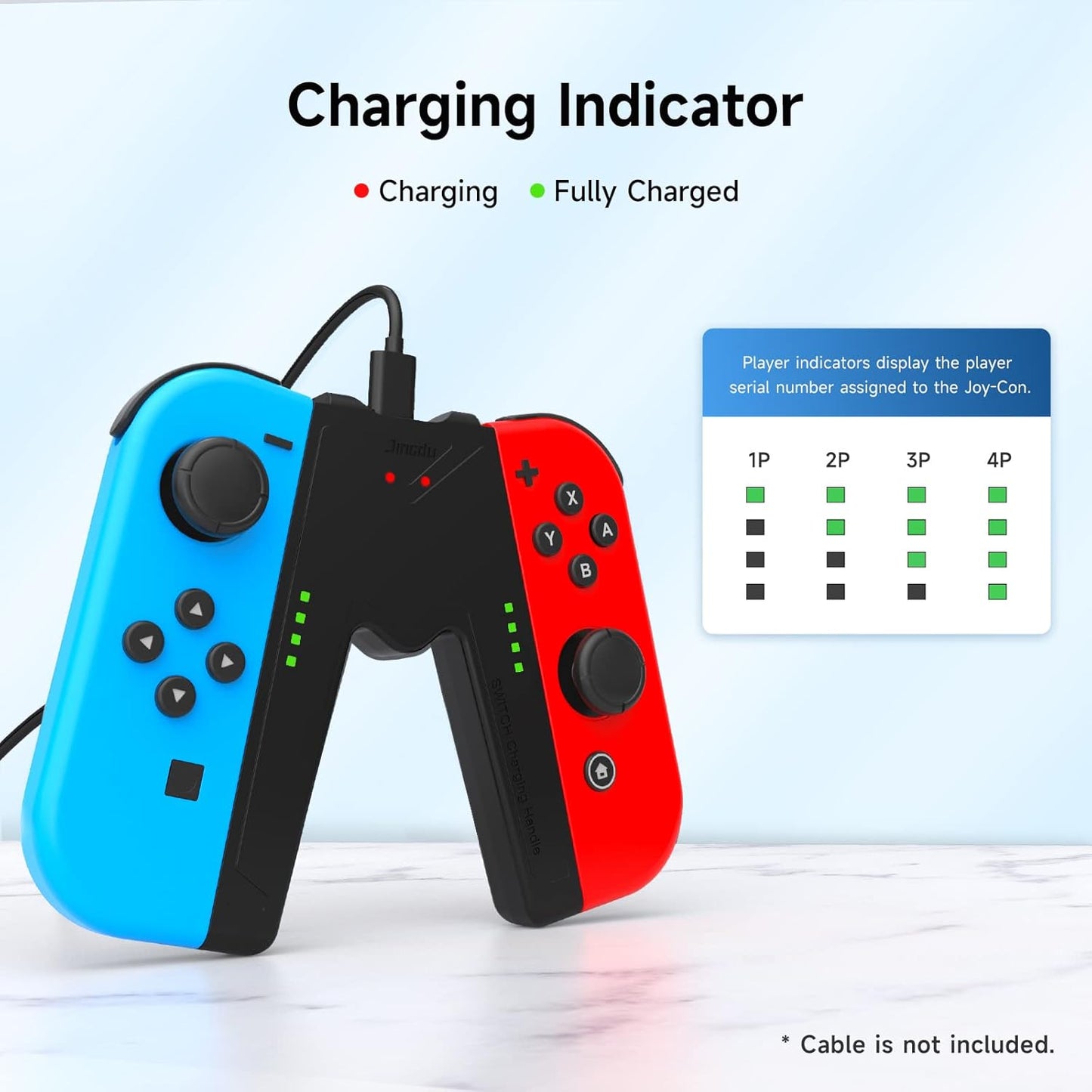 JINGDU Switch JoyCon Charging Grip Compatible with Nintendo Switch Standard & OLED Model, Play While Charging, Portable VShaped JoyCon Controller Charger with Charge Cable | 2PCS | Black