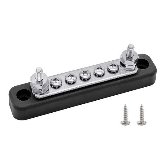 2 x #10 (M5) Studs Power Distribution Block with 5 x #8 (M4) Screws, Ampper 4.2" Bus Bar 12V Power Distribution Terminal Block Battery Busbar for Car Audio Solar (Black)