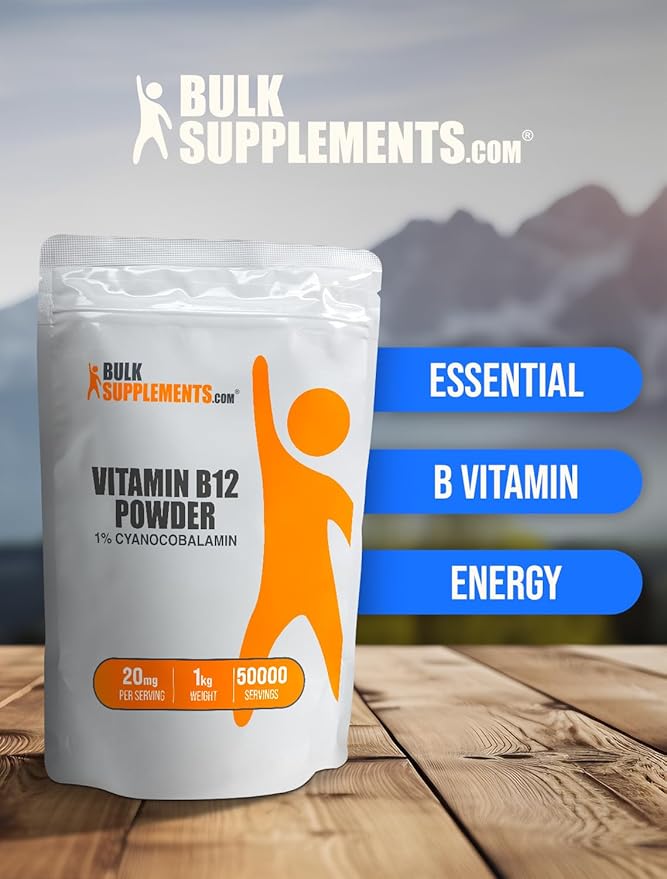 BulkSupplements.com Vitamin B12 Powder - as Cyanocobalamin, Vitamin B Supplement, Essential Vitamin - Gluten Free, 20mg per Serving, 5kg (11 lbs) (Pack of 5)