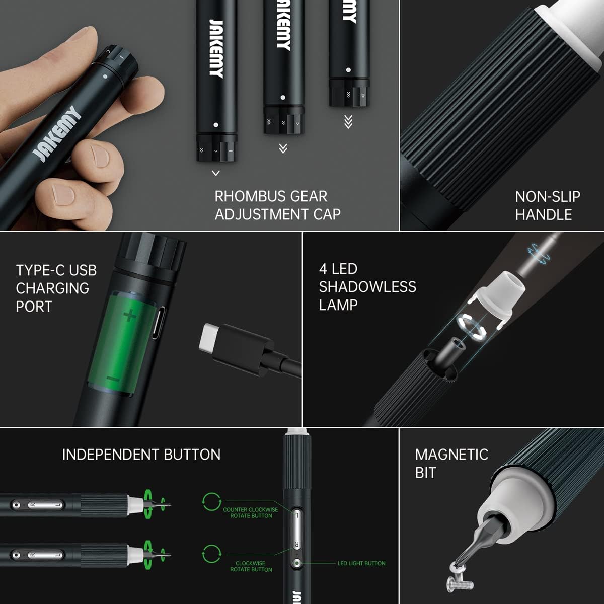 Mini Electric Screwdriver,JAKEMY Adjustable Torque Power Screwdriver Dual-mode Cordless Magnetic Precision Torx Screwdriver Bit Repair Tool kit USB Rechargeable with LED light for Electronics Consoles