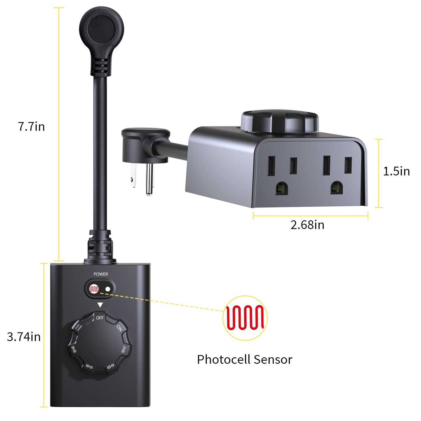 Minoston Outdoor Timer for Lights 2 Pack, Dusk Dawn Outdoor Timer Outlet 2, 4, 6, 8 Hour with 2 Grounded Outlets, Outdoor Light Timer Weatherproof for Halloween Christmas Light, ETL Listed, (MP41T)