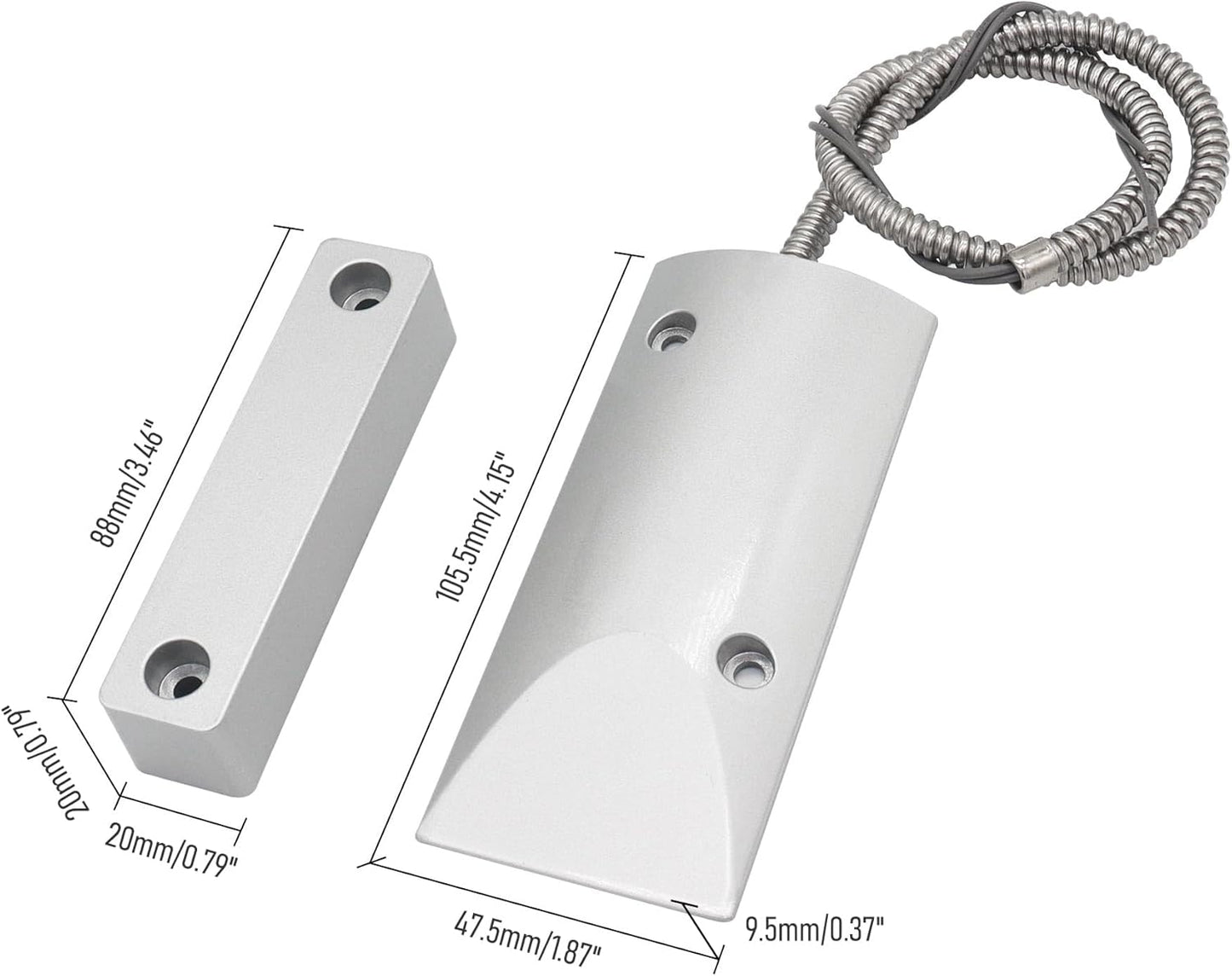 Magnetic Reed Switch Wired Surface Mount Normally Open NO Contact Sensor Alarm Magnetic Door Switch with 2 Wires, Zinc Alloy Sliver, OC-60