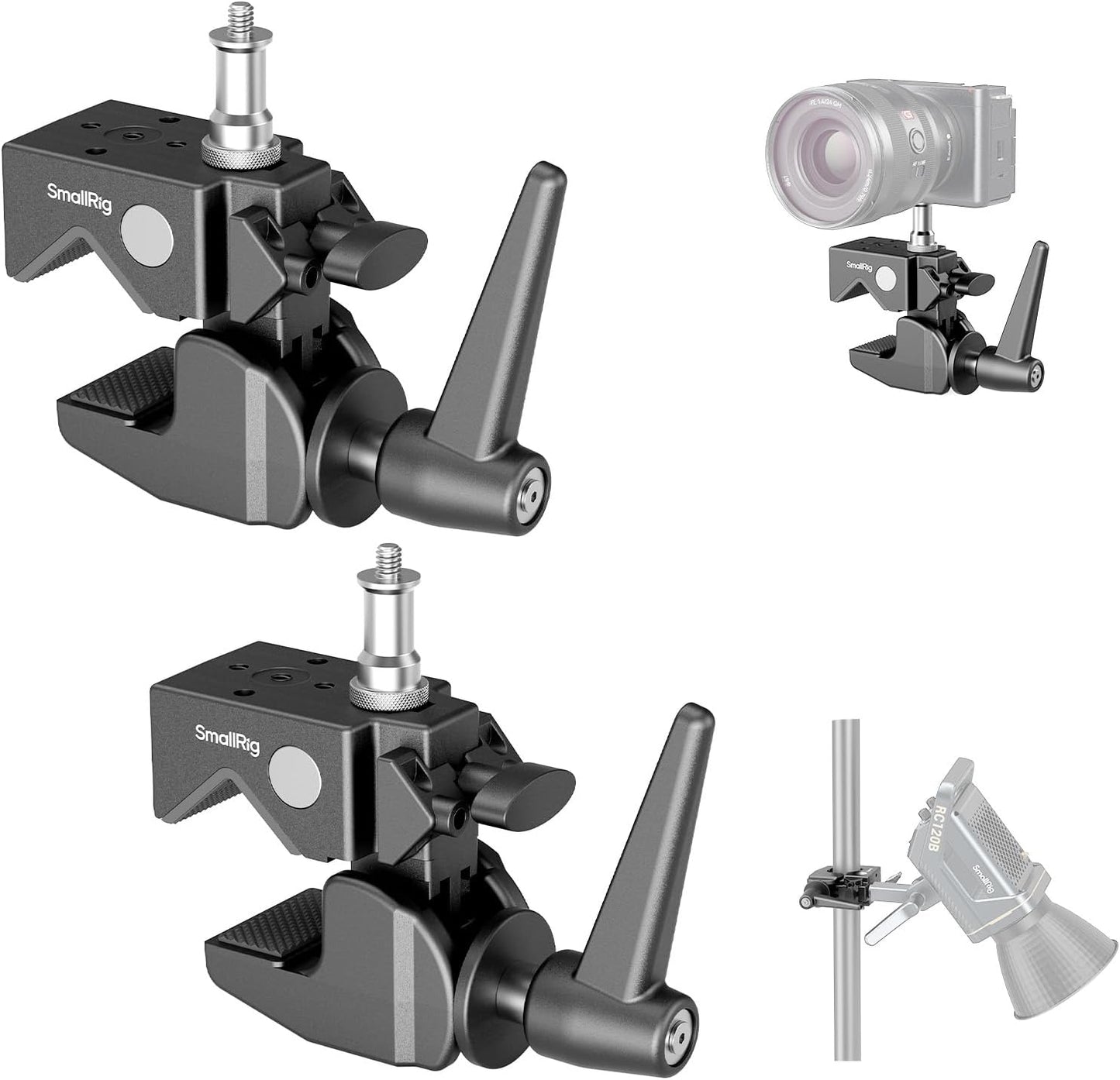 SmallRig Super Clamp Kit 2-Pack, Heavy Duty Max Load 33lb /15kg, with a 1/4"-20 & a 3/8"-16 Top Screw on a 5/8" Stud, for Photography Studio Video Camera Lighting, for Round Pipe and Flat Surface 5318