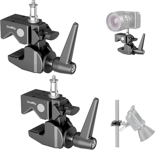 SmallRig Super Clamp Kit 2-Pack, Heavy Duty Max Load 33lb /15kg, with a 1/4"-20 & a 3/8"-16 Top Screw on a 5/8" Stud, for Photography Studio Video Camera Lighting, for Round Pipe and Flat Surface 5318