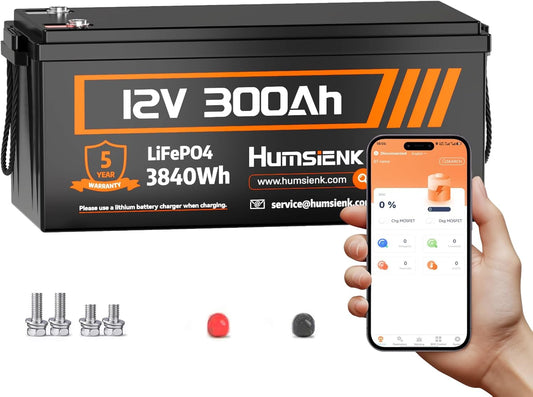 Bluetooth 12V 300Ah Battery LiFePO4 Lithium Built-in 100A BMS, 15000 Deep Cycles Battery 3840Wh with Low-Temp Protection for RV Marine Trolling Motor Home Energy Storage Off-Grid Living