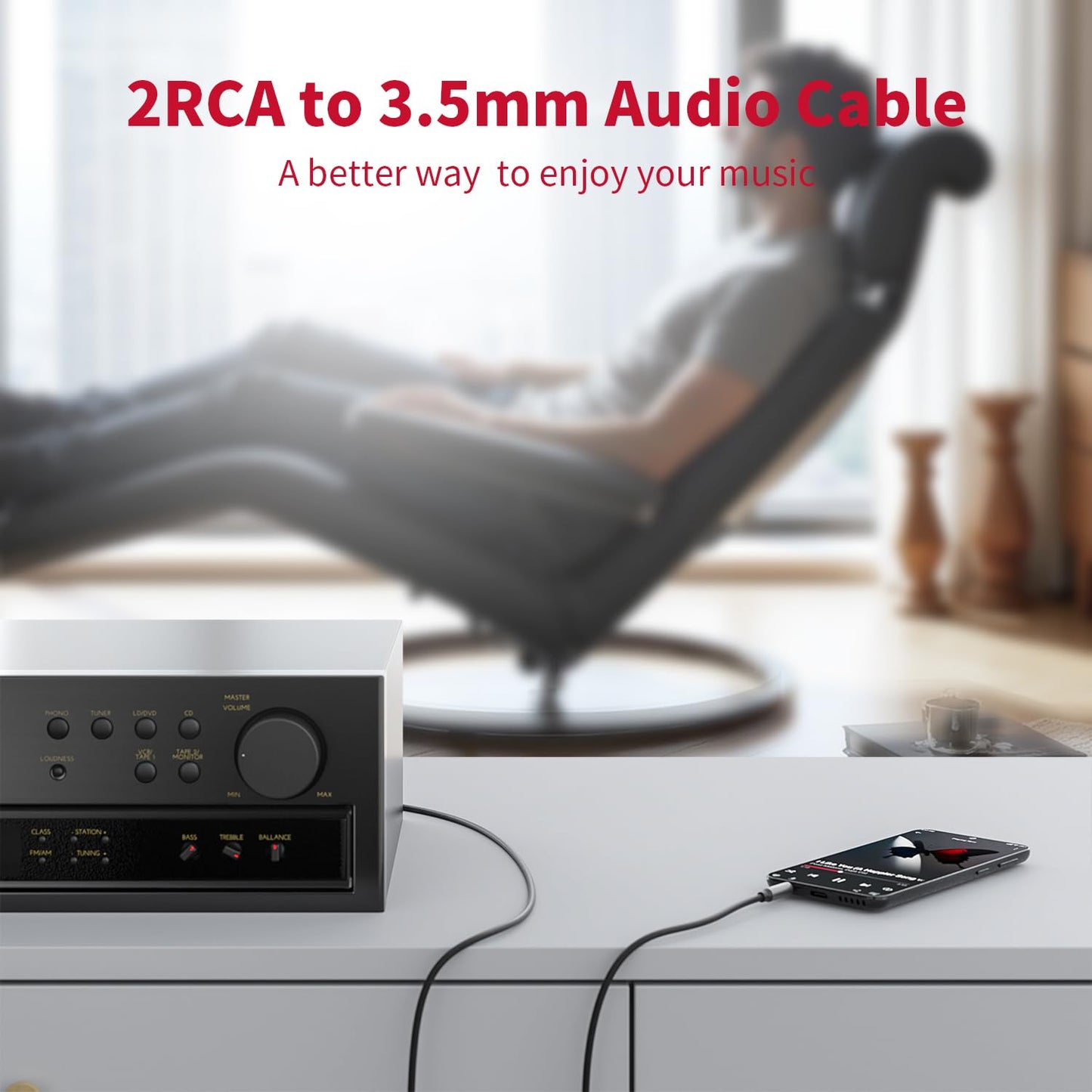 3.5mm to RCA Cable (5Feet/1.5M),3.5 mm 1/8 to RCA 2-Male Headphone Jack Adapter HiFi Sound Splitter Auxiliary Cord for Smartphone,MP3 Players,Laptops,Tablet,Speaker