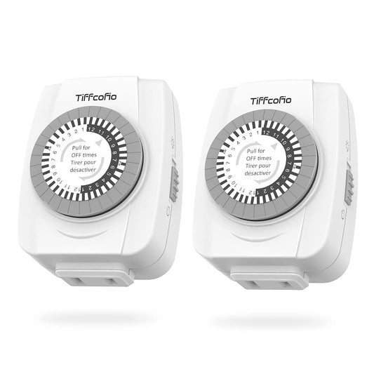 TiFFCOFiO Indoor Mechanical Timers for Electrical Outlets, 2 Prong Plug in Outlet Daily Repeating Light Timer for Indoor Lights, ETL Listed (2 Pack)