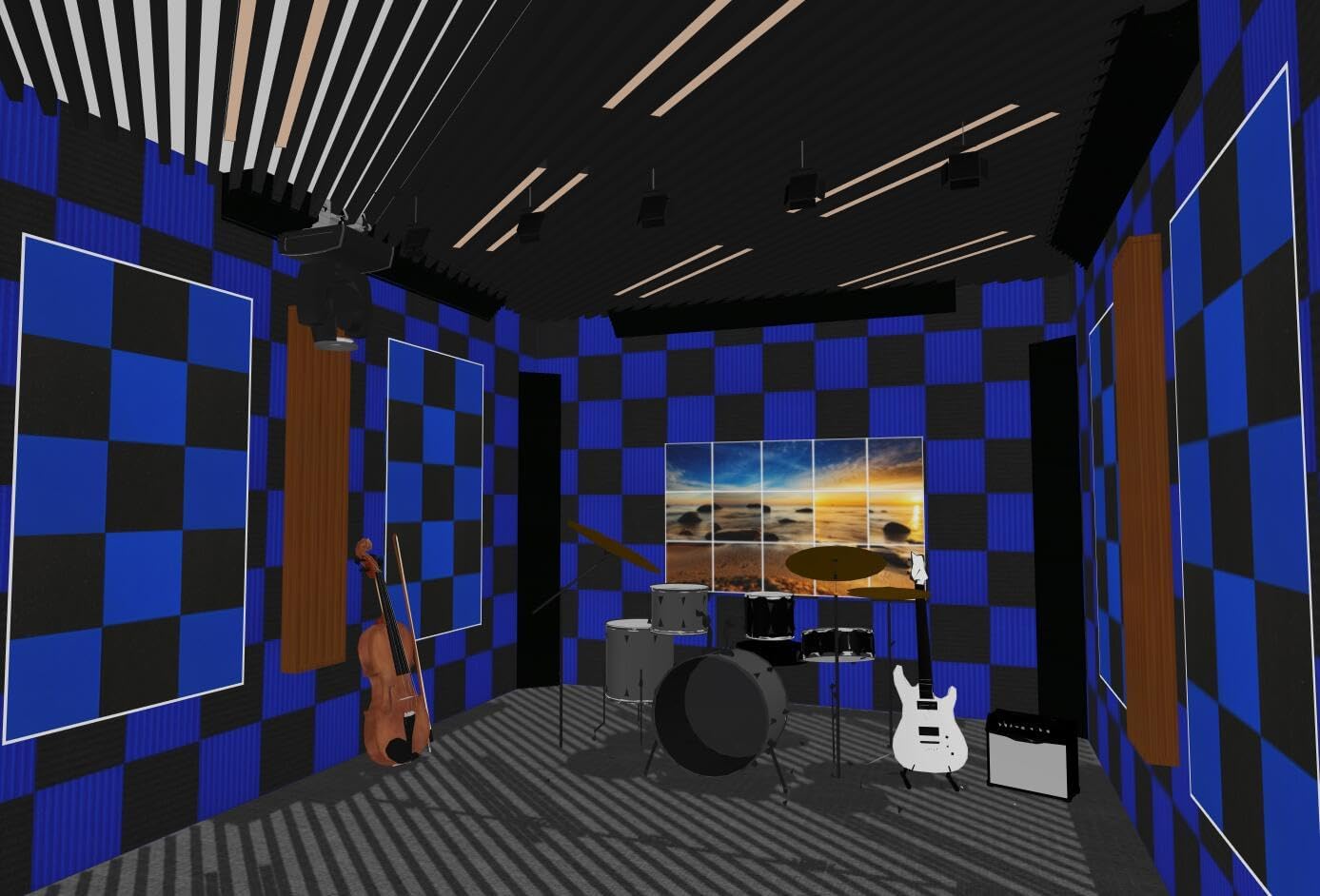 96 Pack Black/BLUE 12 "X 12 "X1" Acoustic Panels Studio Soundproofing Foam Wedge Tiles,