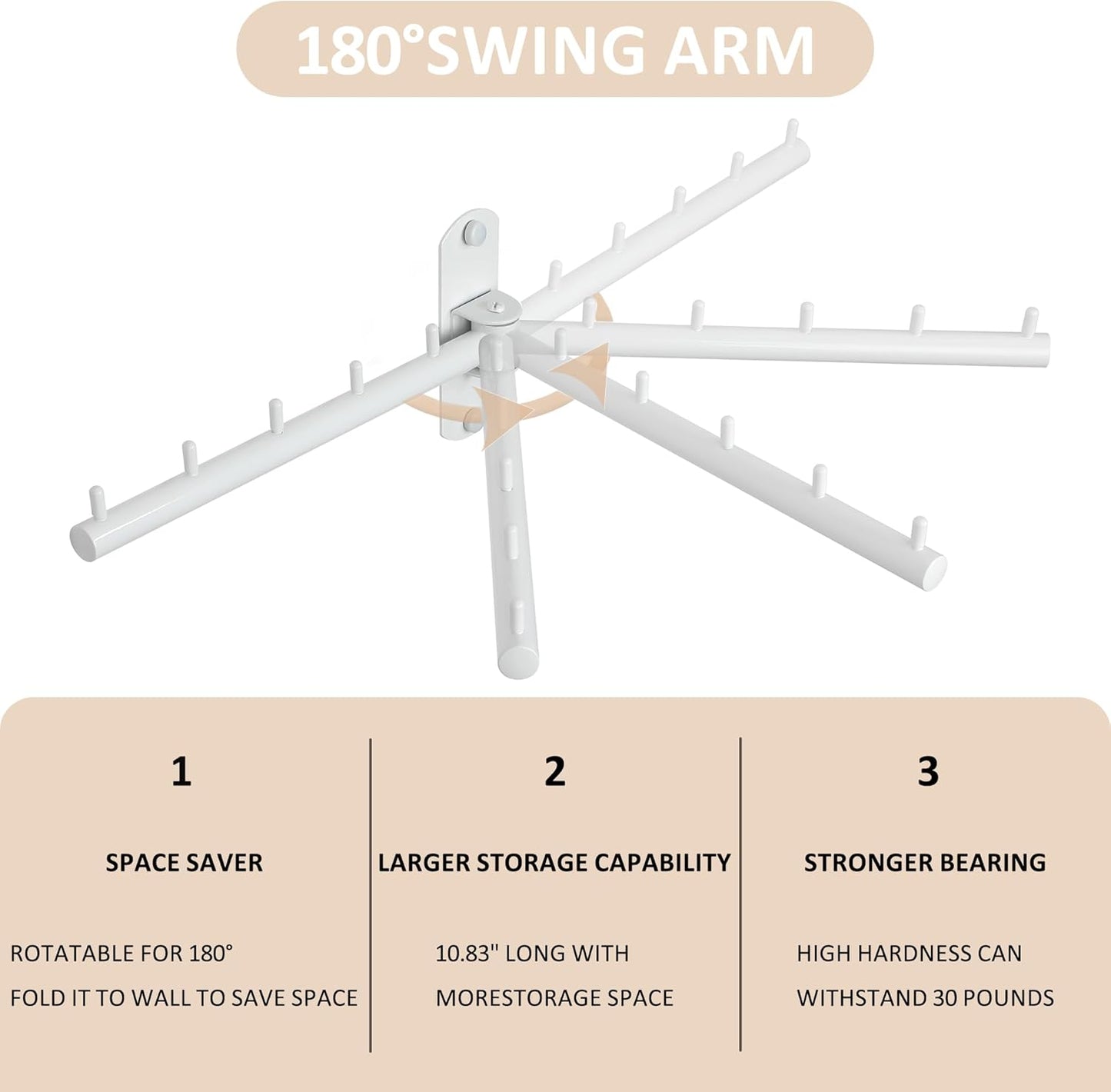 Swing Clothes Hanger Rack,Garment Racks Wall Mounted Clothes Bar-Hanger Holder Hooks Heavy Duty Folding Drying Rack Space Saving Clothing Hanging System Closet Storage Organizer,White Finish