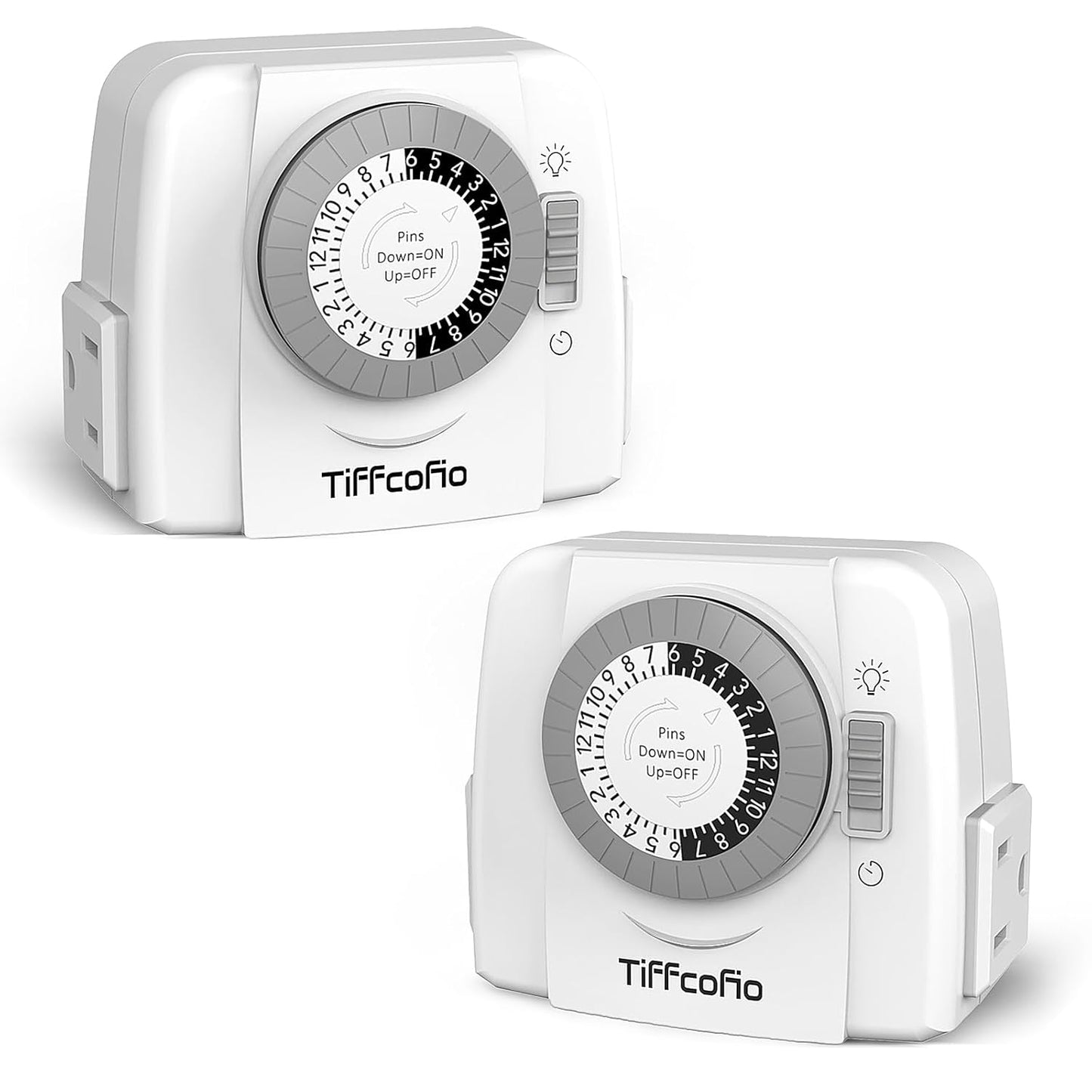 TiFFCOFiO Indoor Mechanical Light Timer, 3 Prong Plug in Outlet Timer, 2 Grounded Outlets for Indoor Lightings, ETL Listed