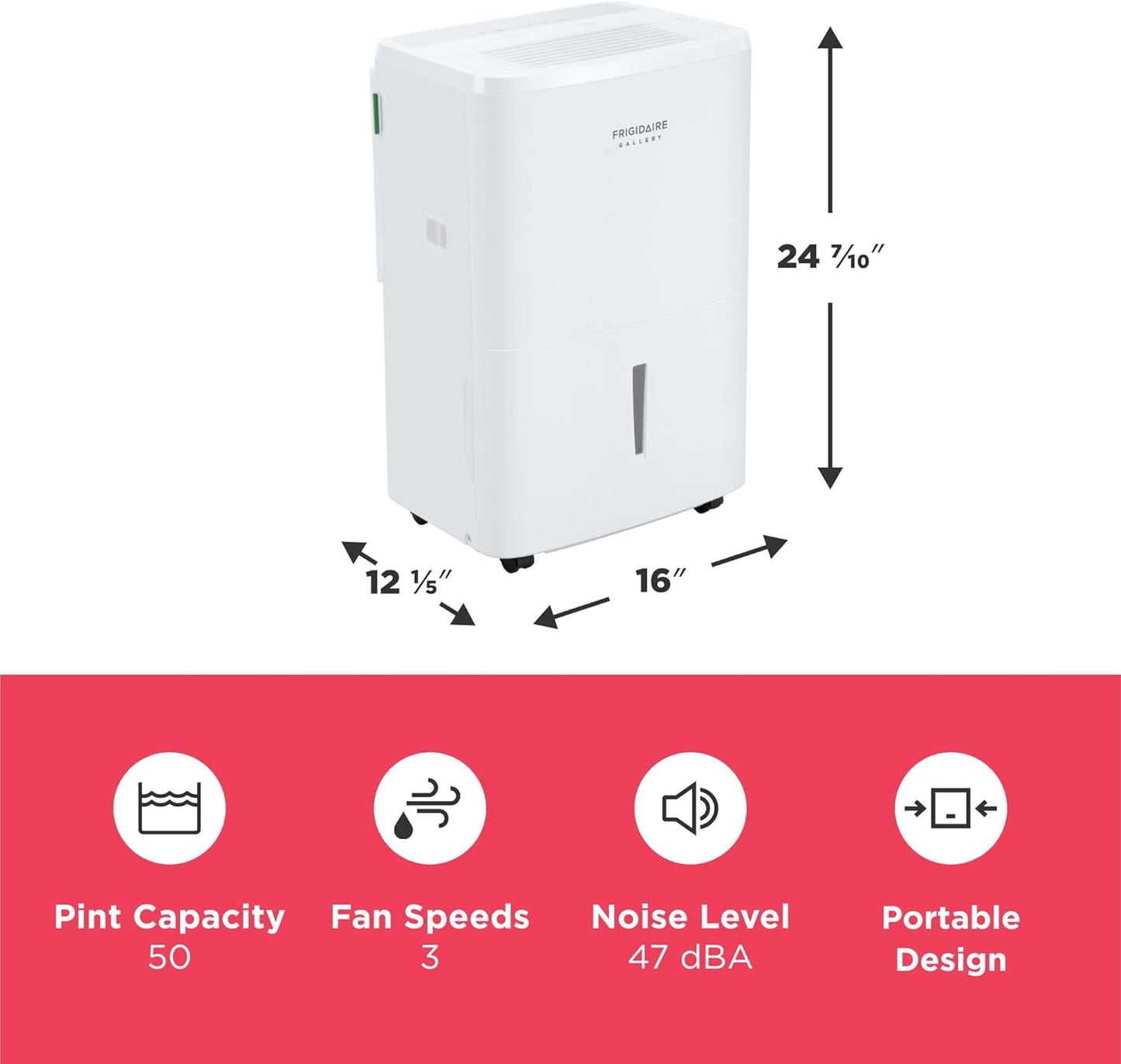 Frigidaire Gallery 2-in-1 50-Pint Portable Dehumidifier with Wi-Fi, Energy Star Certification & Air Quality Monitoring for Medium/Large Rooms & Basements, Custom Humidity Control, Auto Shut Off, White