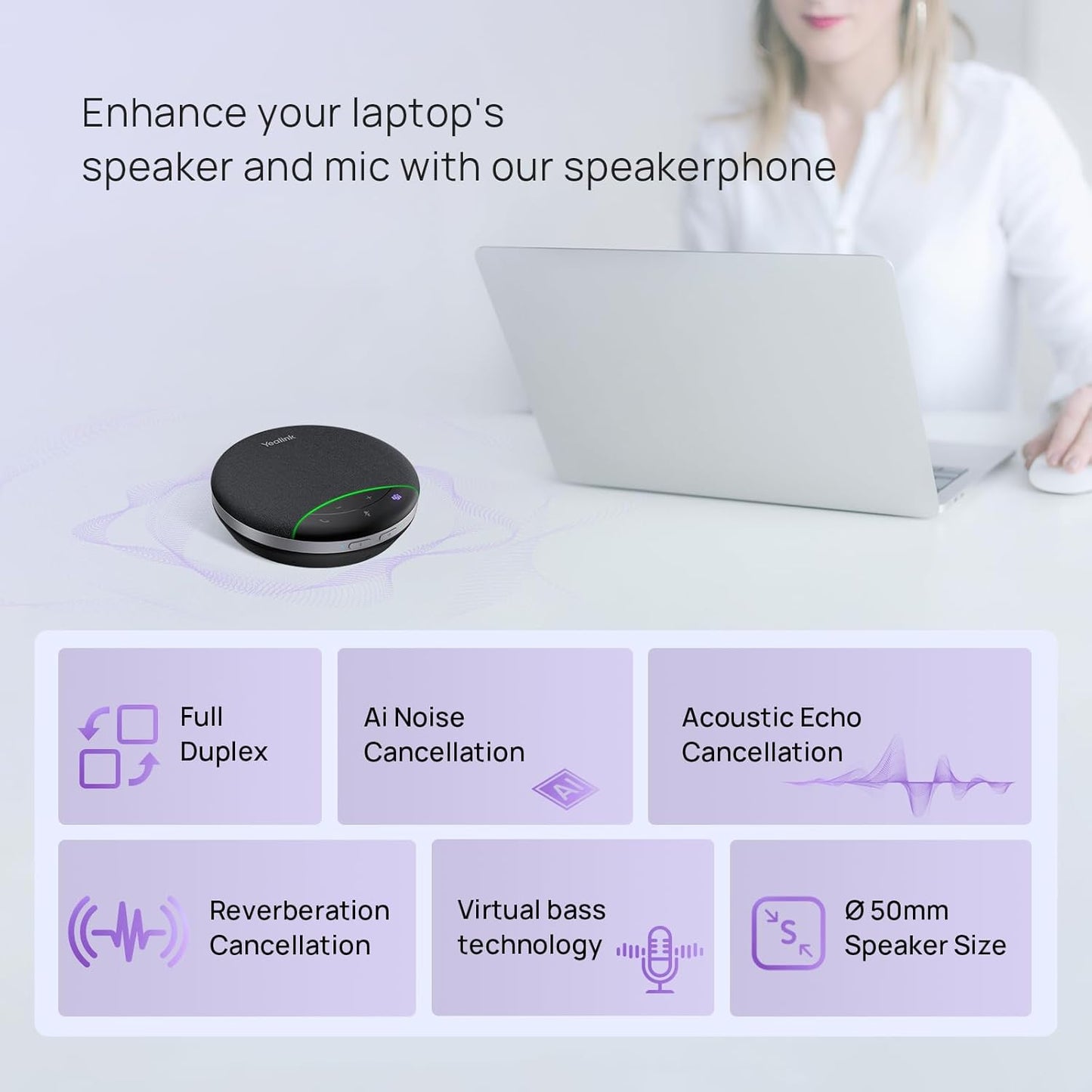 Yealink SP92 Bluetooth Speakerphone USB Conference Speakers and Microphone Teams Certified Full-Duplex Noise Reduction 360° Voice Pickup for Small Meeting Room