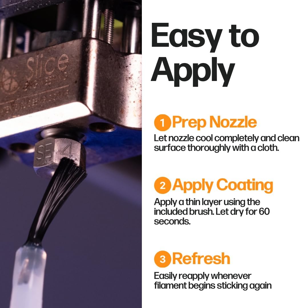 Slice Engineering Plastic Repellent Paint Repels Plastic & Prevents Buildup on the Nozzle | Get Enhanced Print Quality | Hassle-Free Application | Water-Based PTFE Nanosuspension (3 mL - 5 Pack)