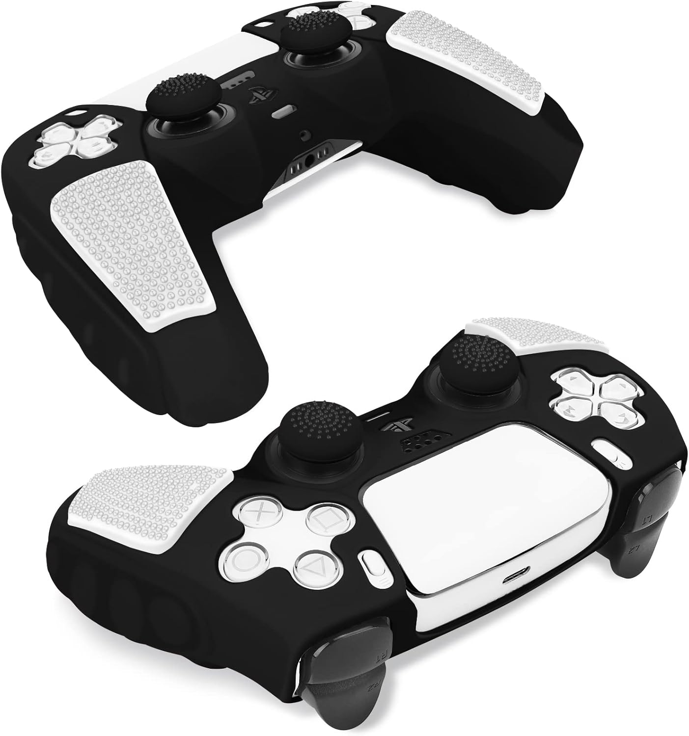 SIKEMAY Anti-Slip PS5 Controller Skin, Soft Thicken Non-Slip Studded Silicone Gel Grip Protective Cover Case for PlayStation 5 Controller Grip, 2 Pack with 8 x Thumb Grip Caps